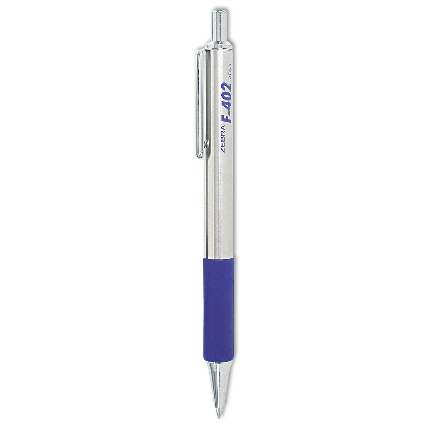 F-402 Retractable Ballpoint Pen, 0.7mm, Blue Ink, Stainless Steel/Blue Barrel