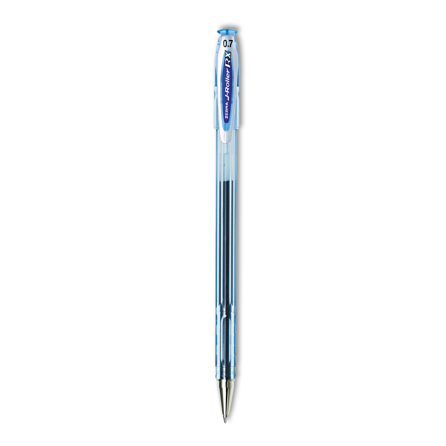 Zebra® J-Roller RX Stick Gel Pen, Medium 0.7mm, Blue Ink, Translucent Blue Barrel, Dozen