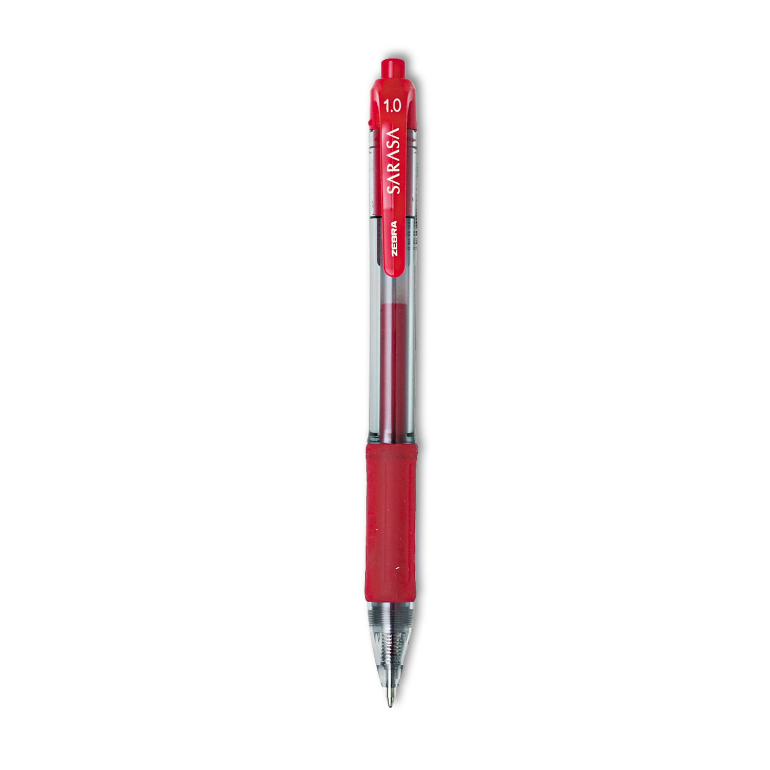 Zebra® Sarasa Dry Gel X20 Retractable Gel Pen, Bold 1mm, Red Ink, Translucent Red Barrel, Dozen
