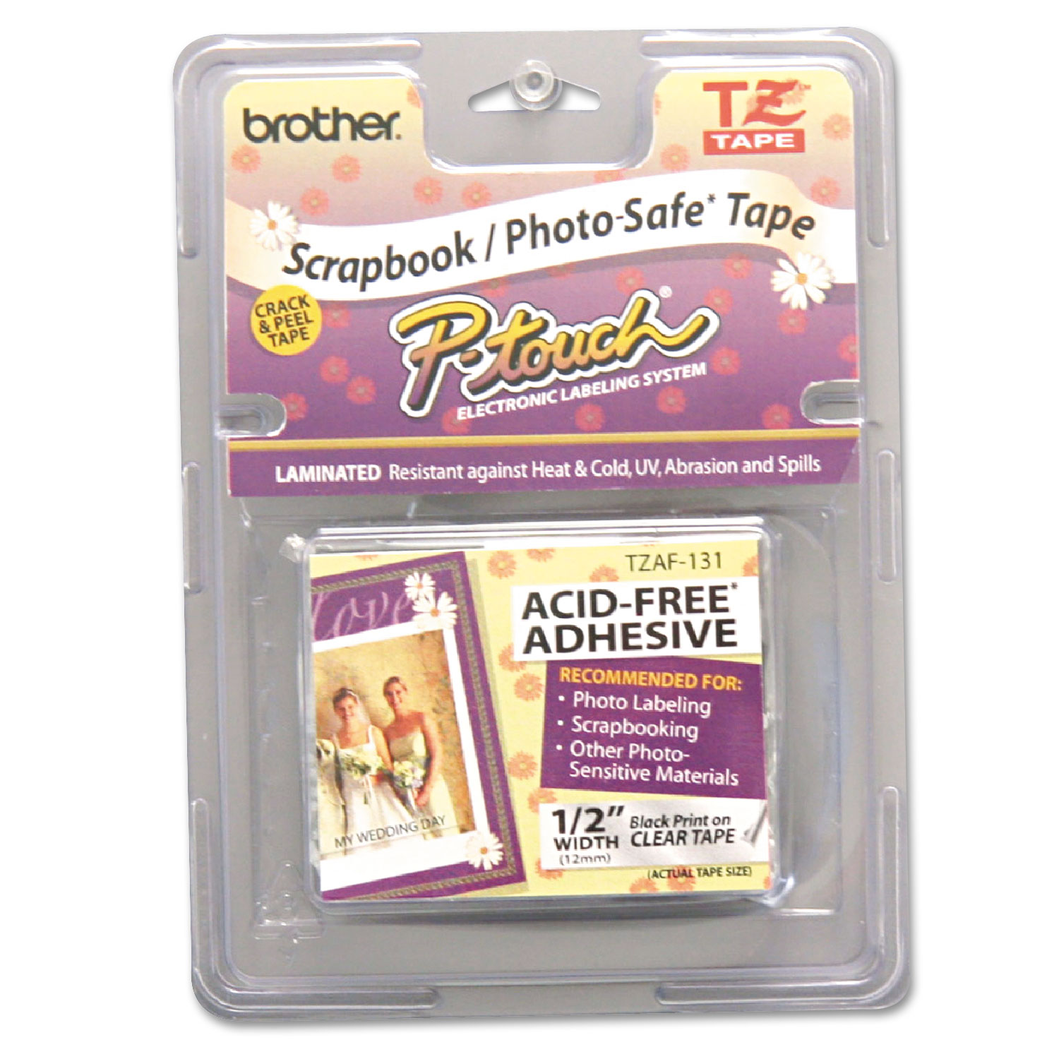 TZ Photo-Safe Tape Cartridge for P-Touch Labelers, 1/2w, Black on White