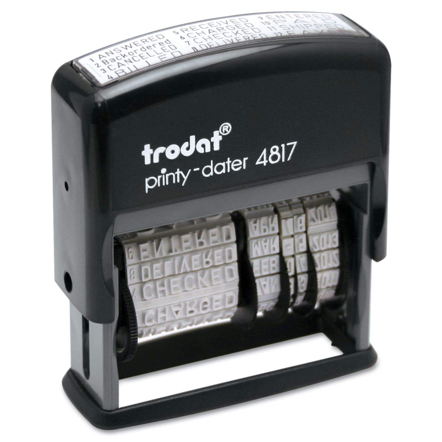 Trodat Economy 12-Message Stamp, Dater, Self-Inking, 2 x 0.38, Black