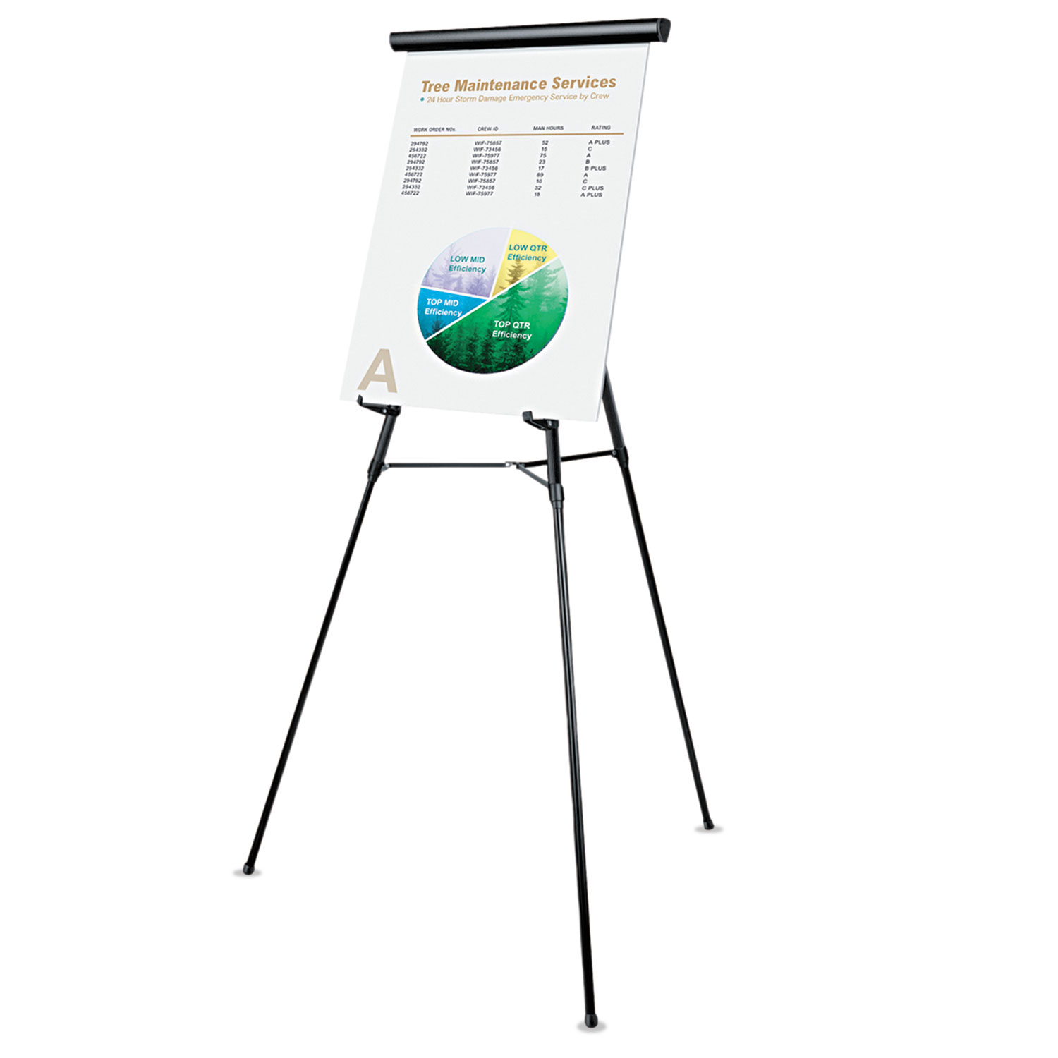 3-Leg Telescoping Easel with Pad Retainer, Adjusts 34 to 64, Aluminum, Black