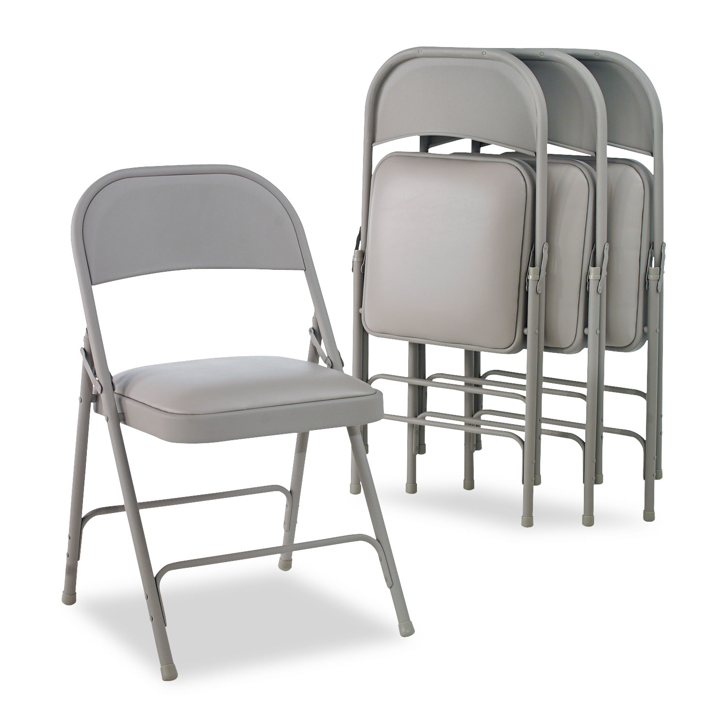 Steel Folding Chair with Two-Brace Support, Padded Seat, Light Gray, 4/Carton
