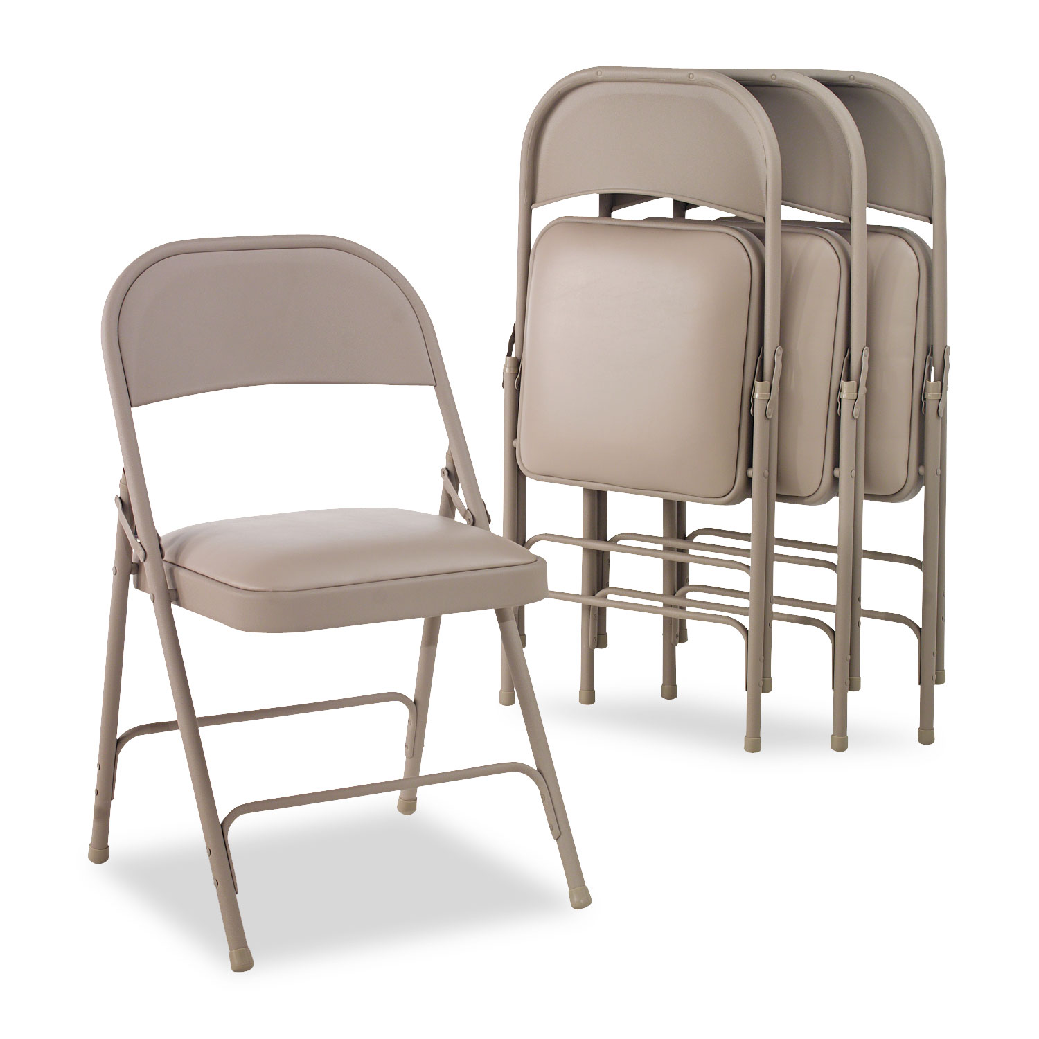 Steel Folding Chair with Two-Brace Support, Padded Seat, Tan, 4/Carton
