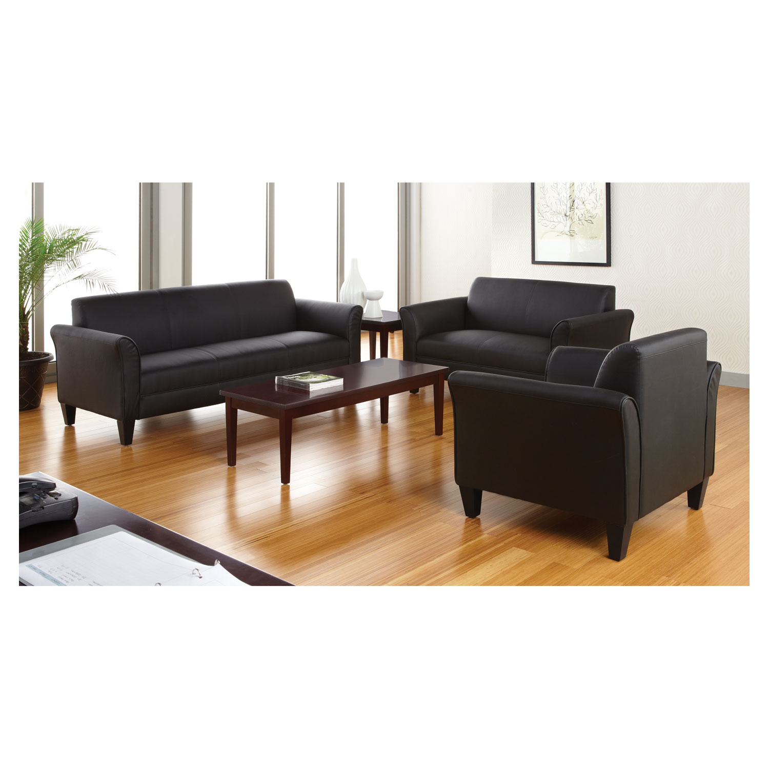 Alera Reception Lounge Series Club Chair, Black/Black Leather