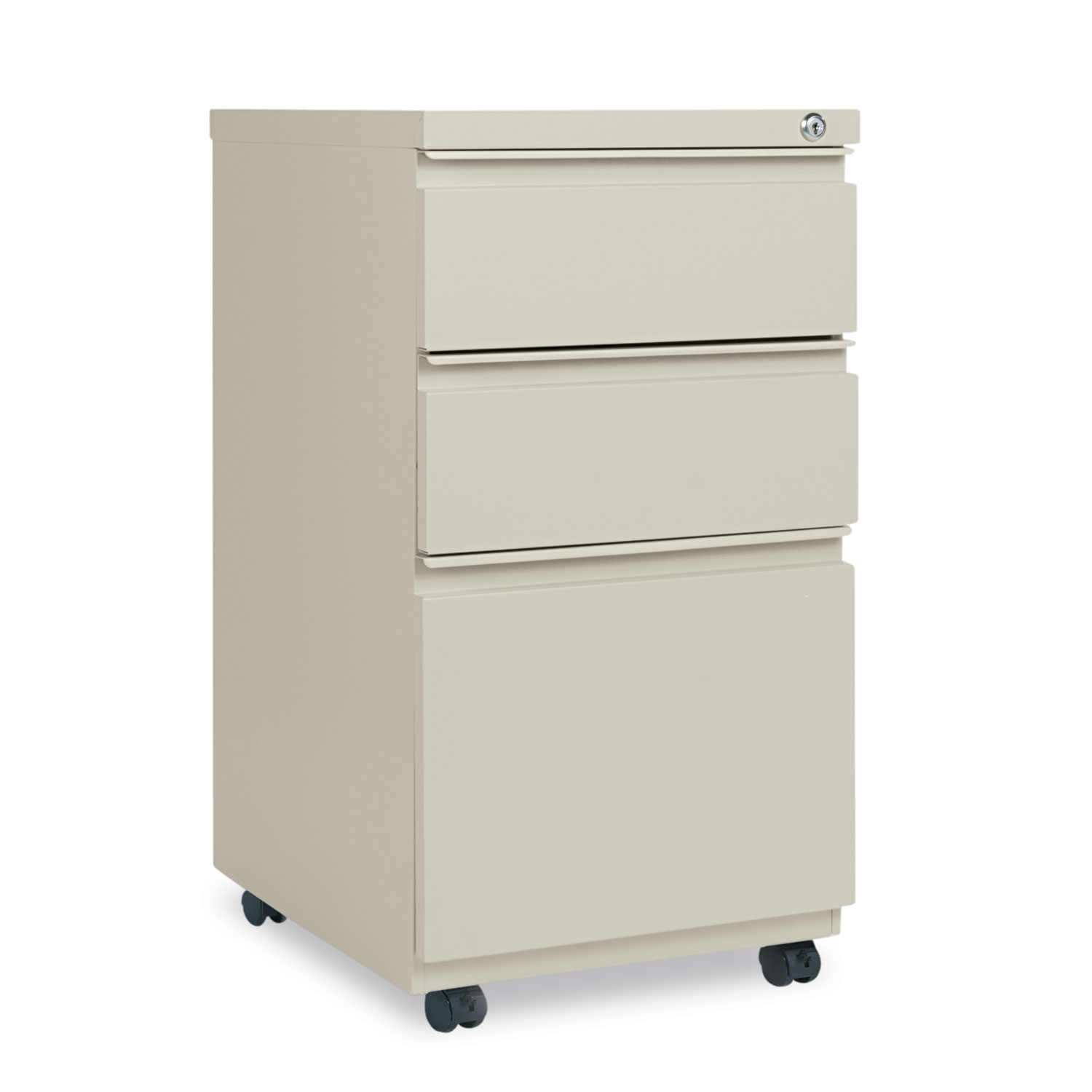 Three-Drawer Metal Pedestal File With Full-Length Pull, 14 7/8w x 19 1/8d, Putty