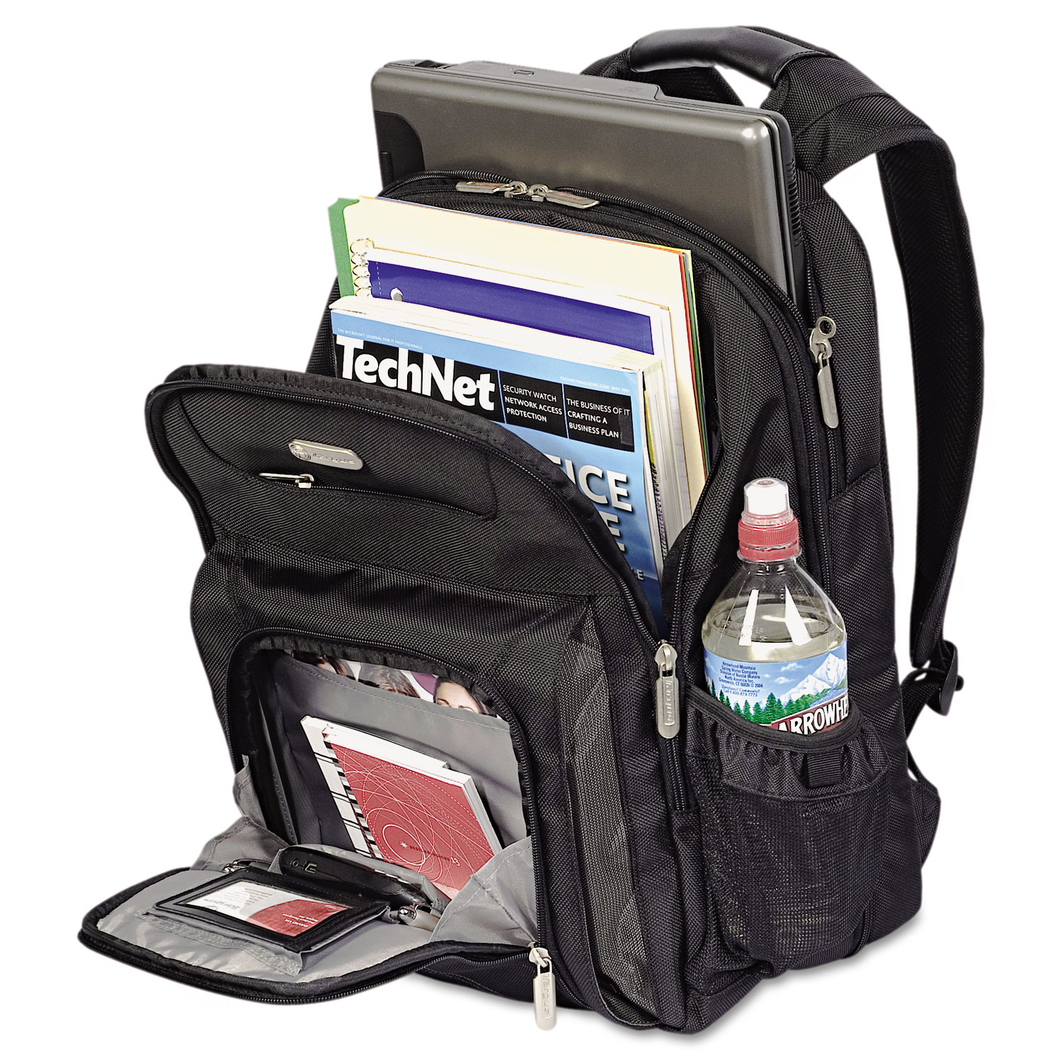 Zip-Thru Air Traveler Backpack, Fits 16 Widescreen Laptop, Polyester, Black