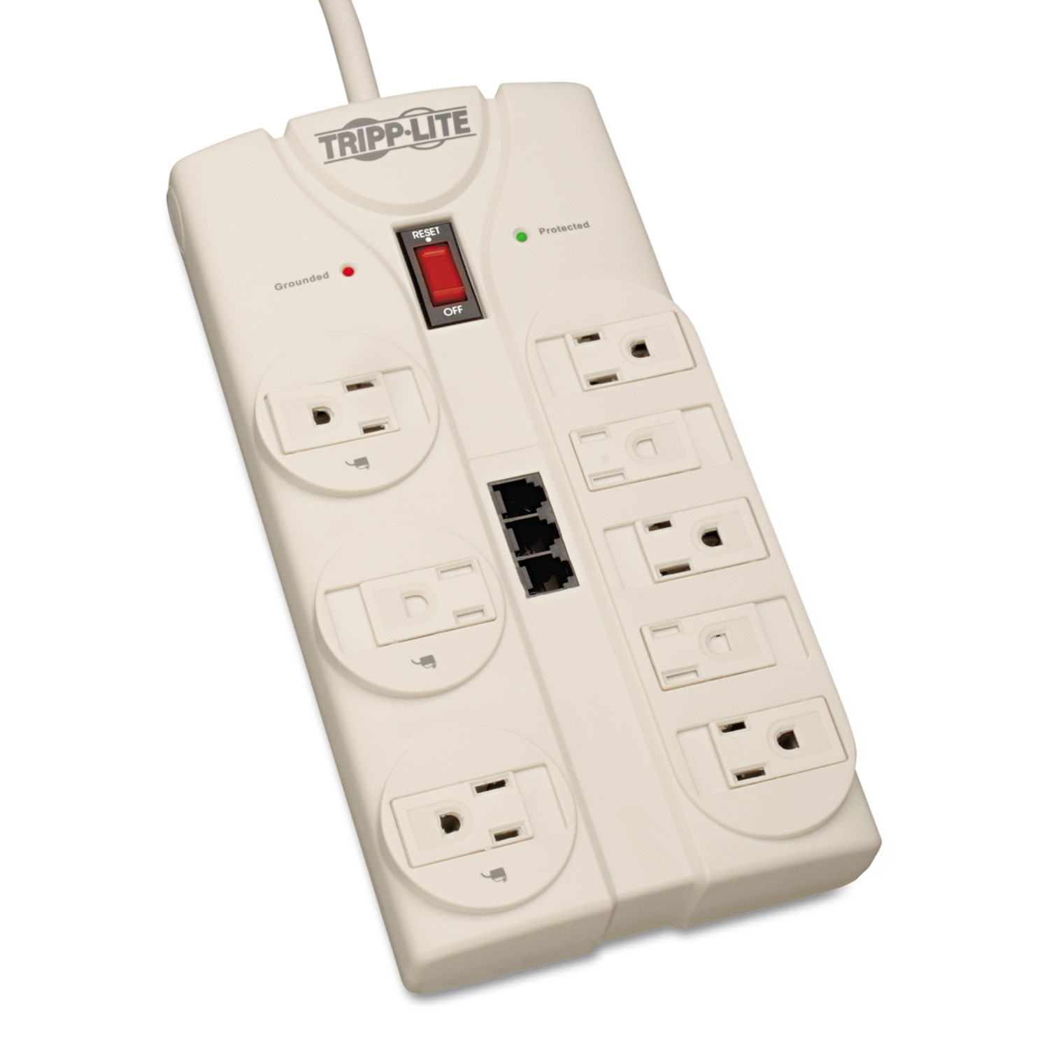 Protect It! Computer Surge Protector, 8 Outlets, 8 ft. Cord, 2160 J, Light Gray