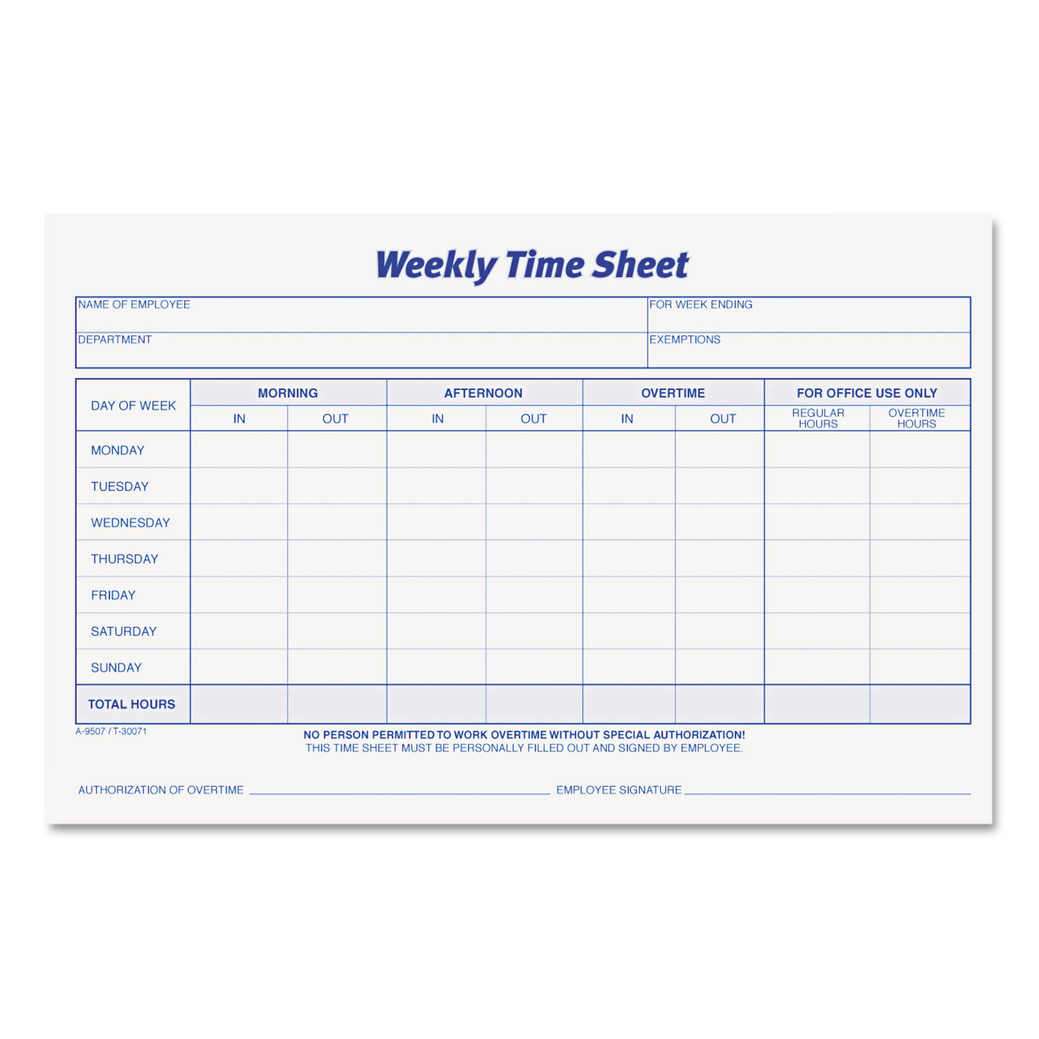  TOPS 30071 Weekly Time Sheets, 5 1/2 x 8 1/2, 50/Pad, 2/Pack (TOP30071) 
