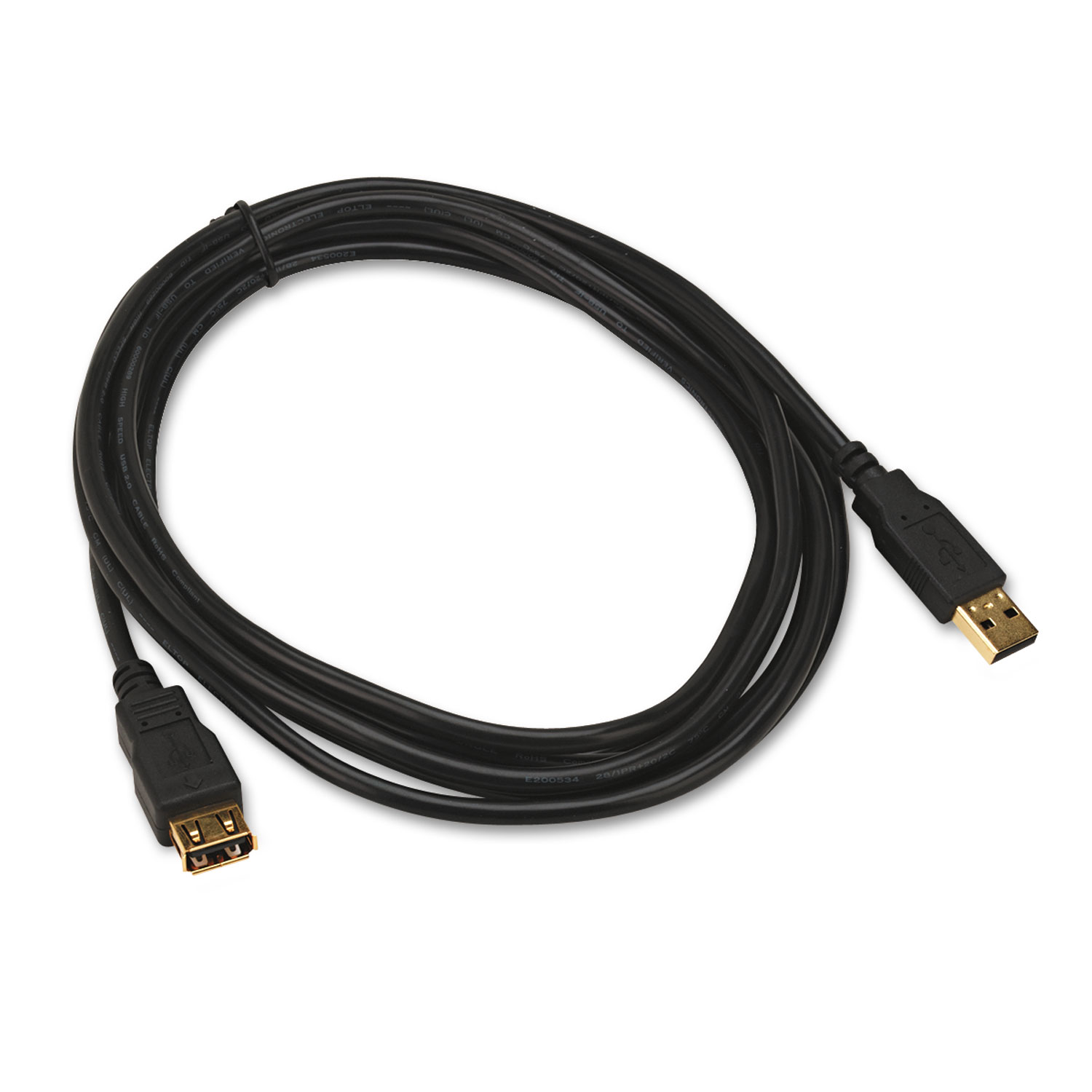 USB 2.0 Gold Extension Cable, 10 ft, Black