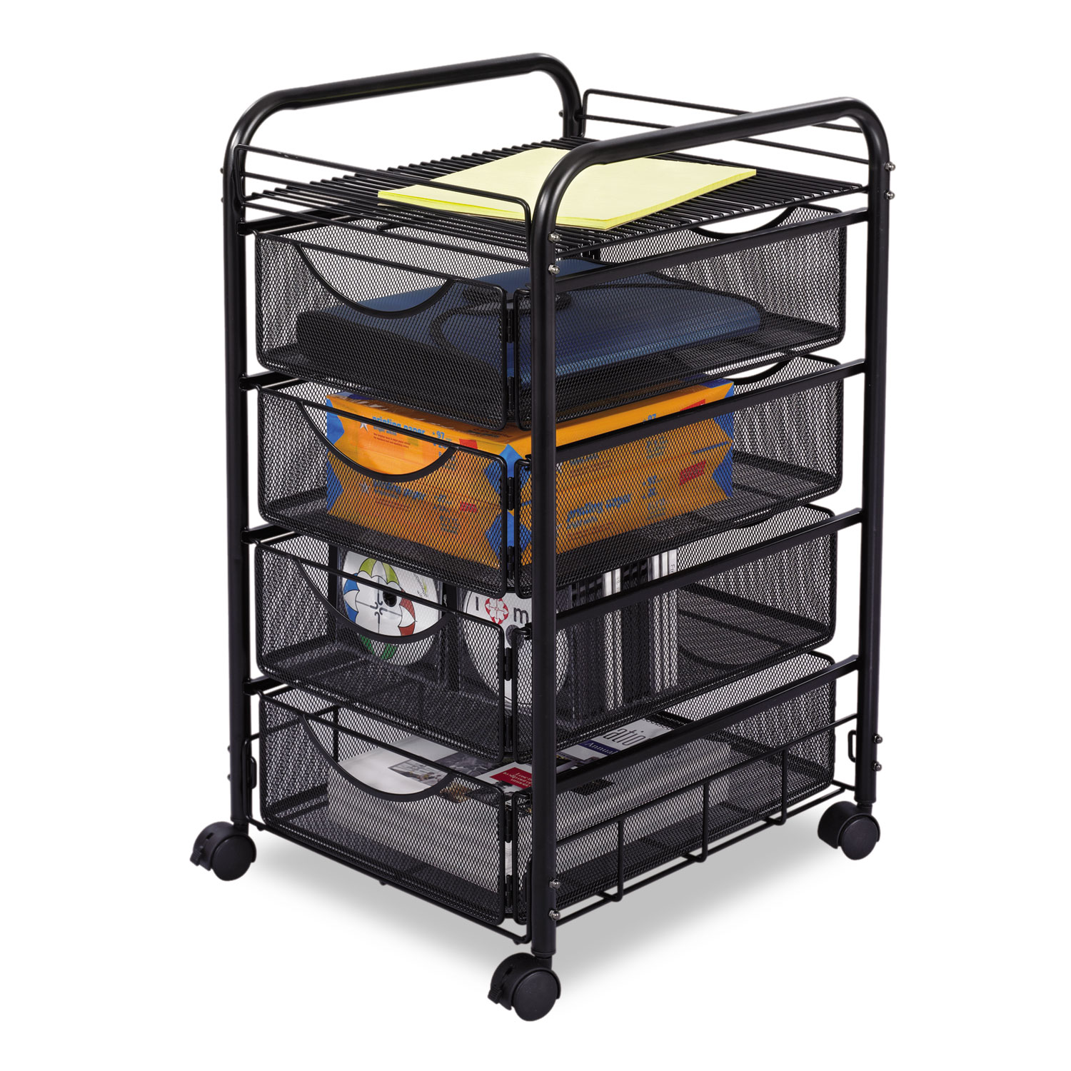  Safco 5214BL Onyx Mesh Mobile File With Four Supply Drawers, 15.75w x 17d x 27h, Black (SAF5214BL) 