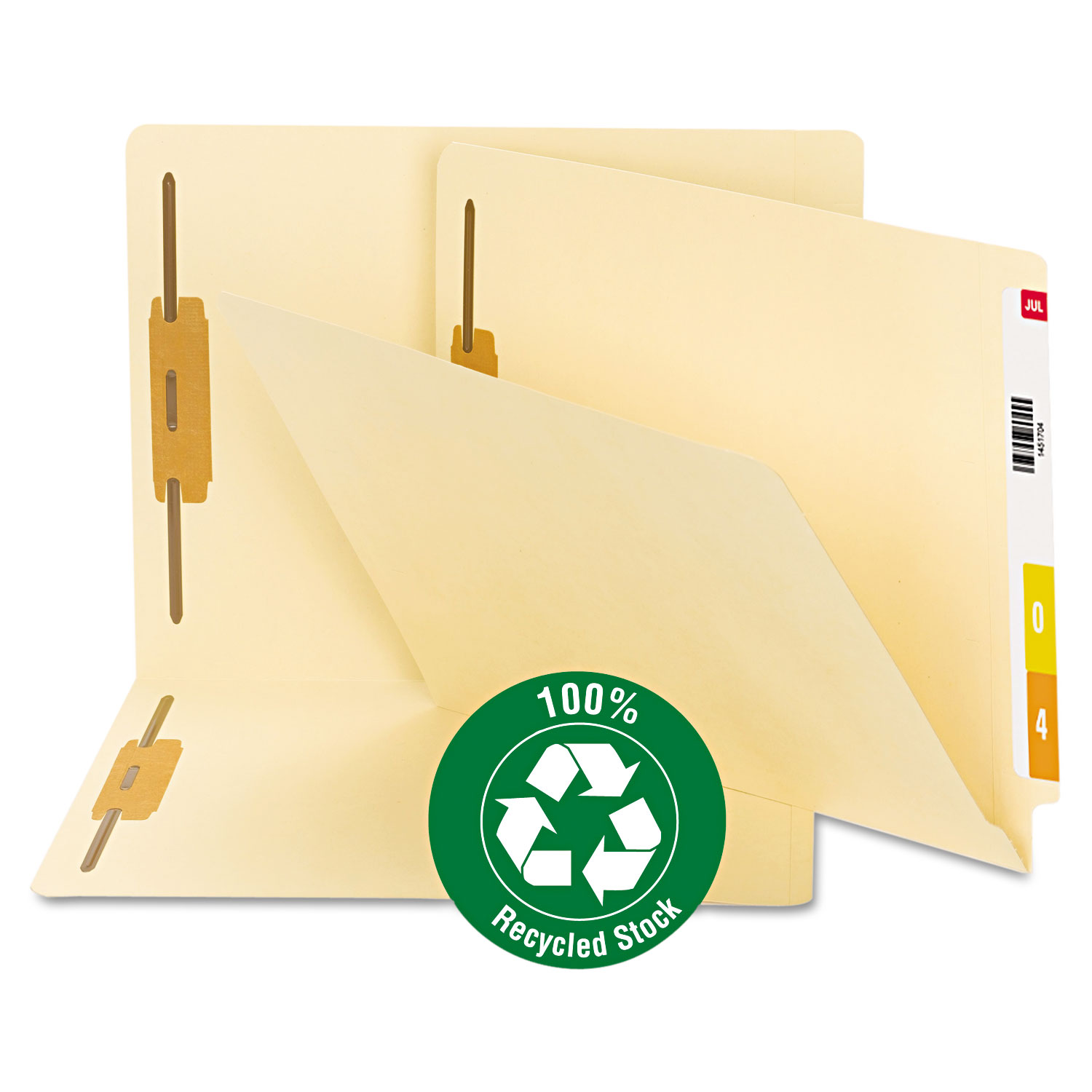 B Style Fastener File Folders, Straight Tab, Letter, Manila, 50/Box
