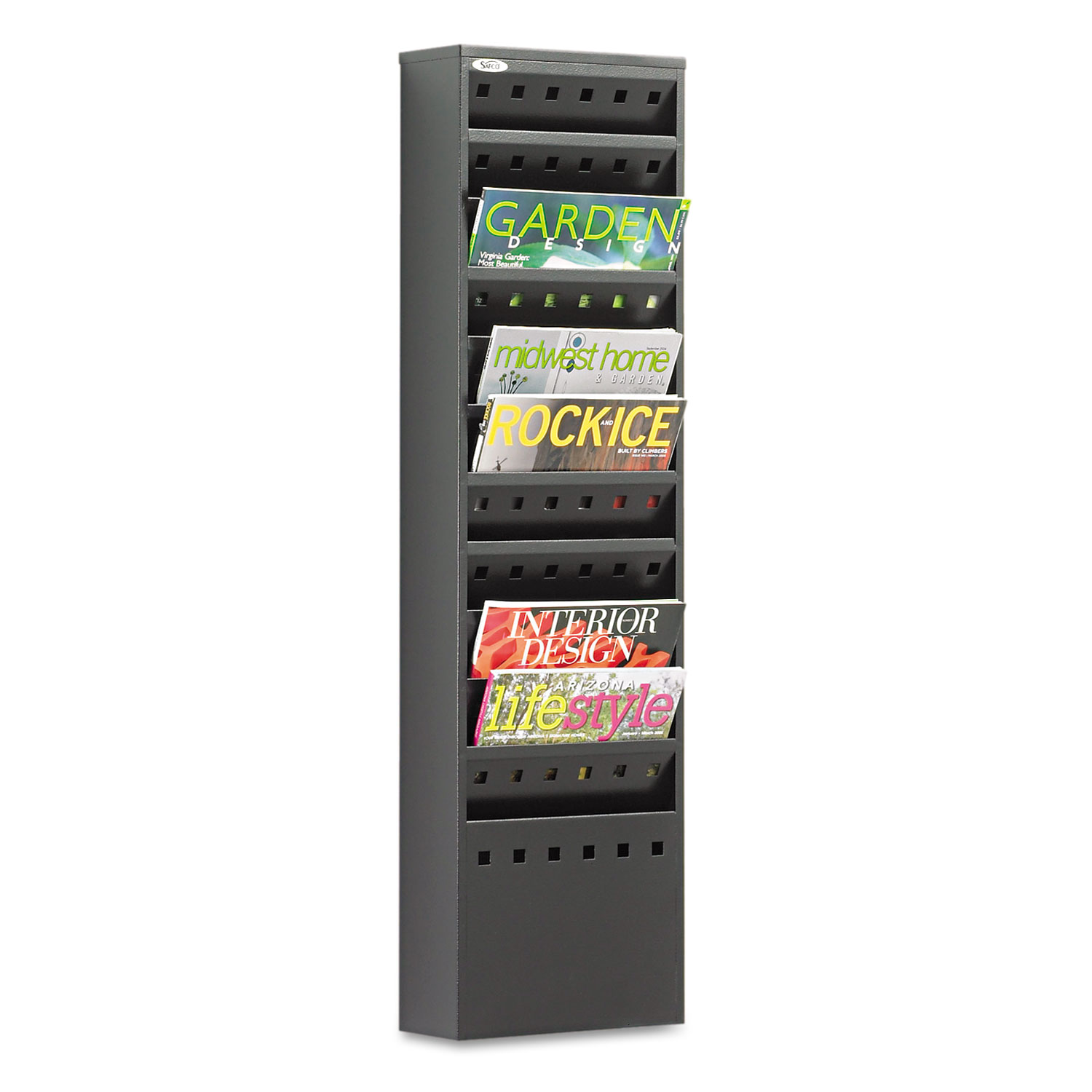  Safco 4321BL Steel Magazine Rack, 11 Compartments, 10w x 4d x 36.25h, Black (SAF4321BL) 