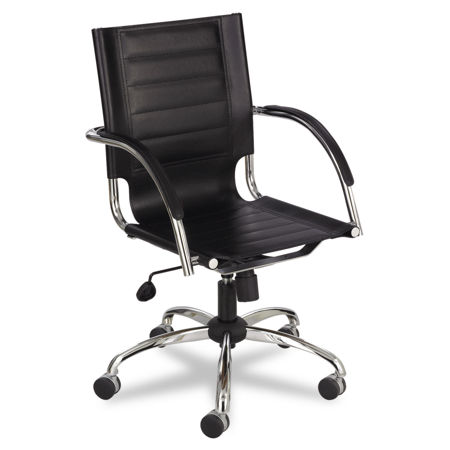 Flaunt Series Mid-Back Managers Chair, Black Leather/Chrome