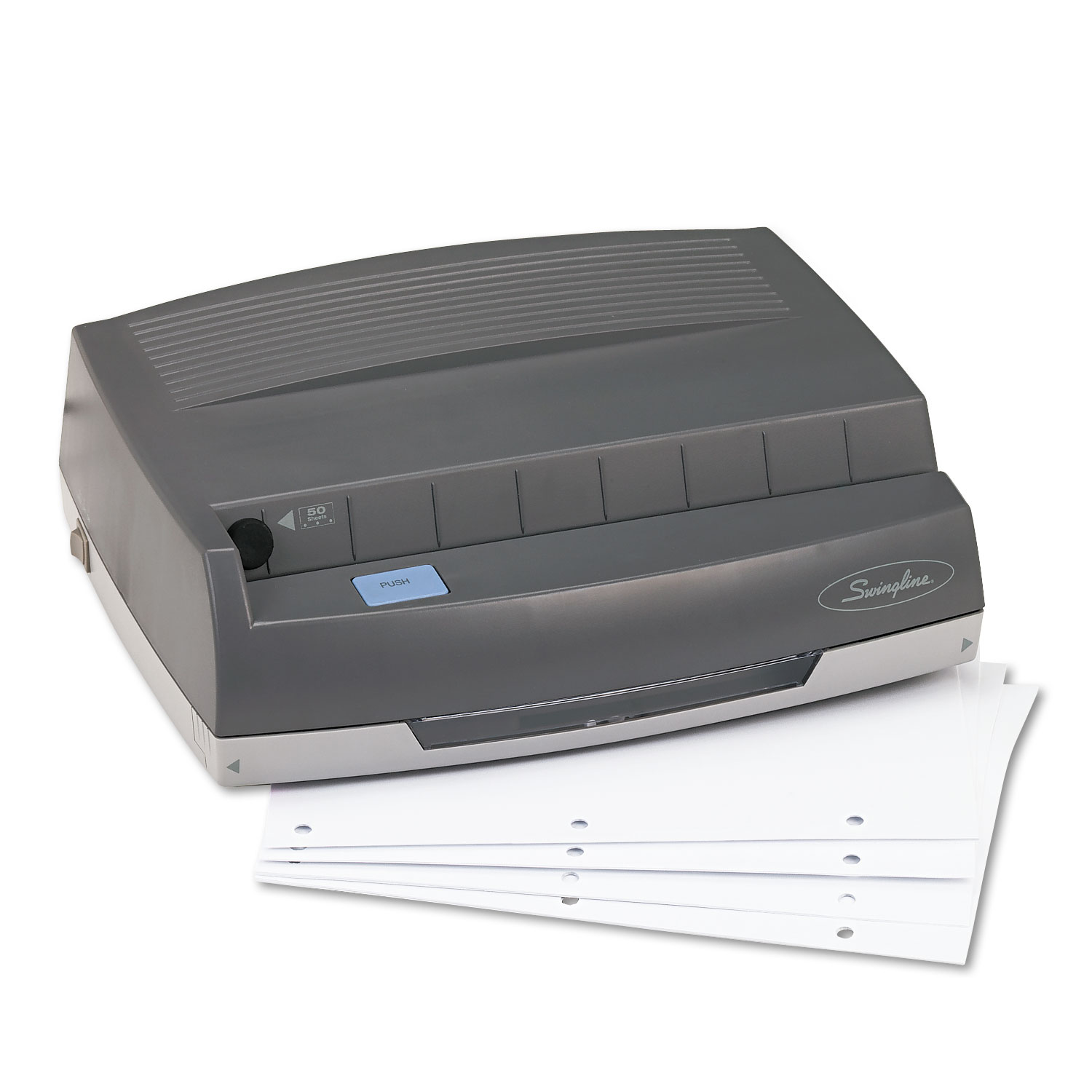 50-Sheet 350MD Electric Three-Hole Punch, 9/32 Holes, Gray