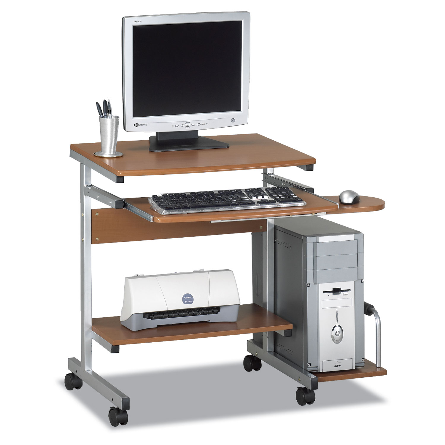 Portrait PC Desk Cart Mobile Workstation, 36-1/2w x 19-1/4d x 31h, Medium Cherry