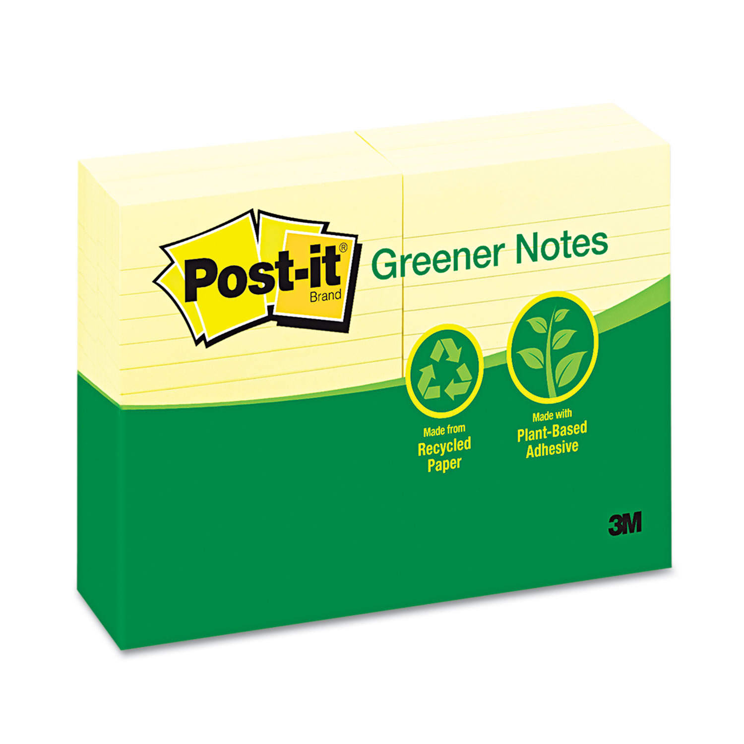 Recycled Note Pads, 4 x 6, Lined, Canary Yellow, 100-Sheet, 12/Pack