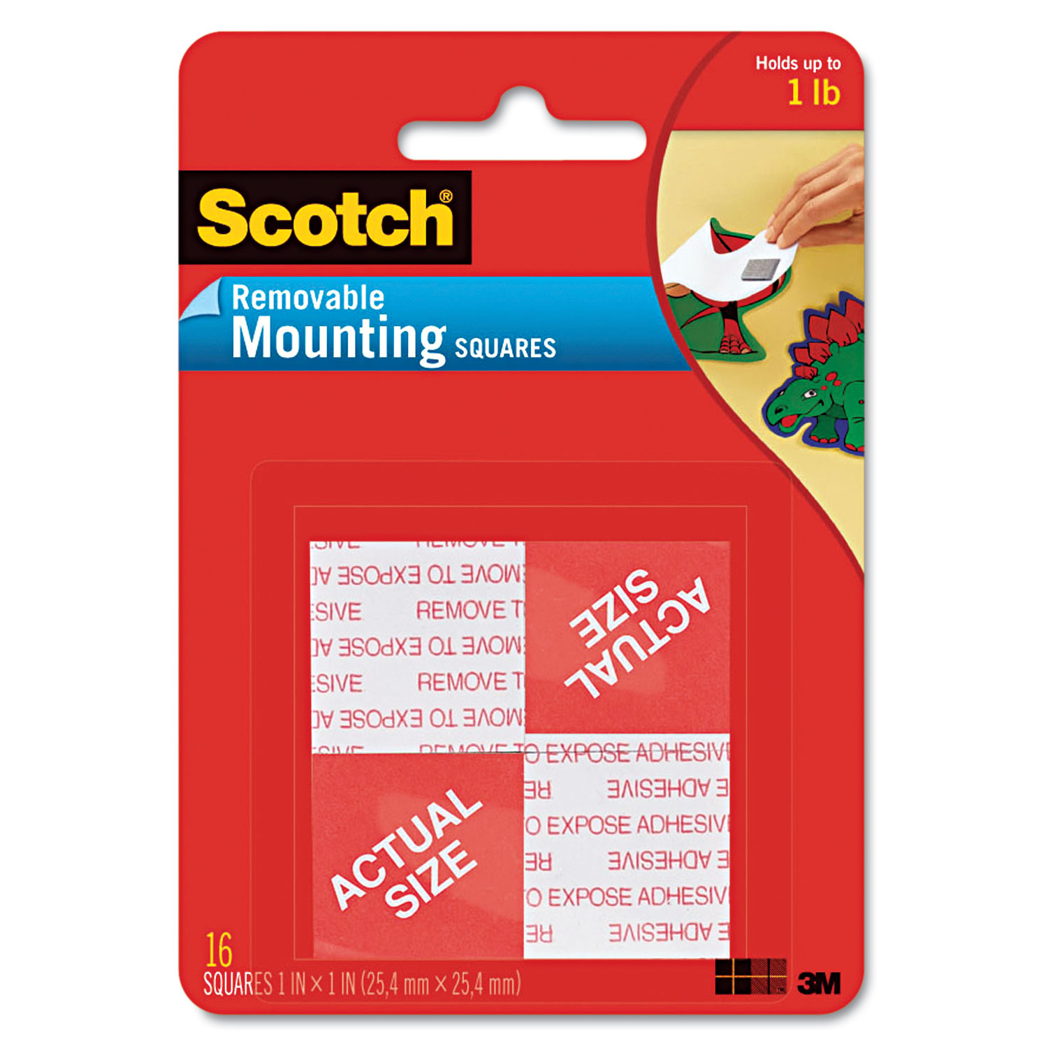  Scotch 108 Precut Foam Mounting 1 Squares, Double-Sided, Removable, 16/Pack (MMM108) 