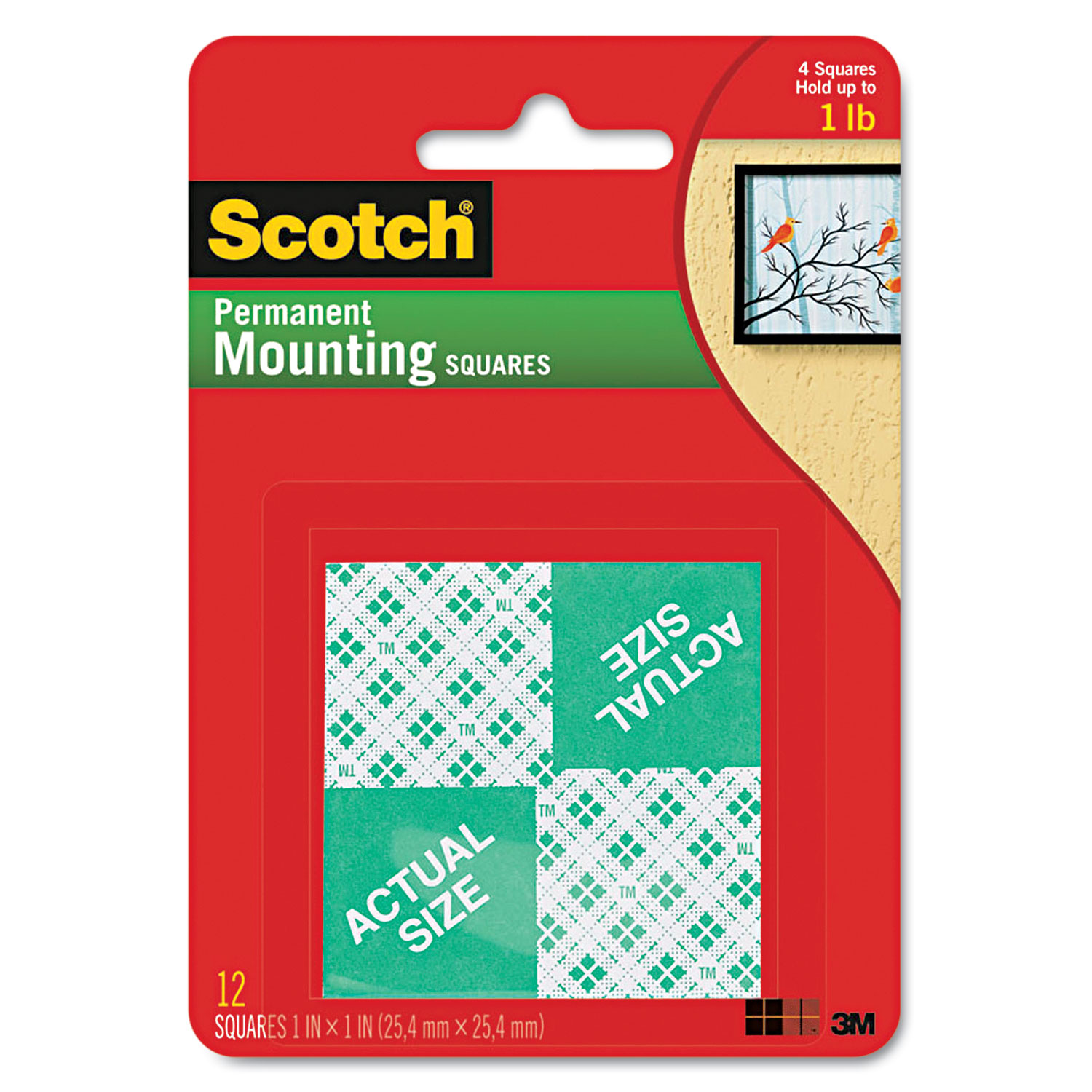  Scotch 111P Precut Foam Mounting 1 Squares, Double-Sided, Permanent 16/Pack (MMM111P) 