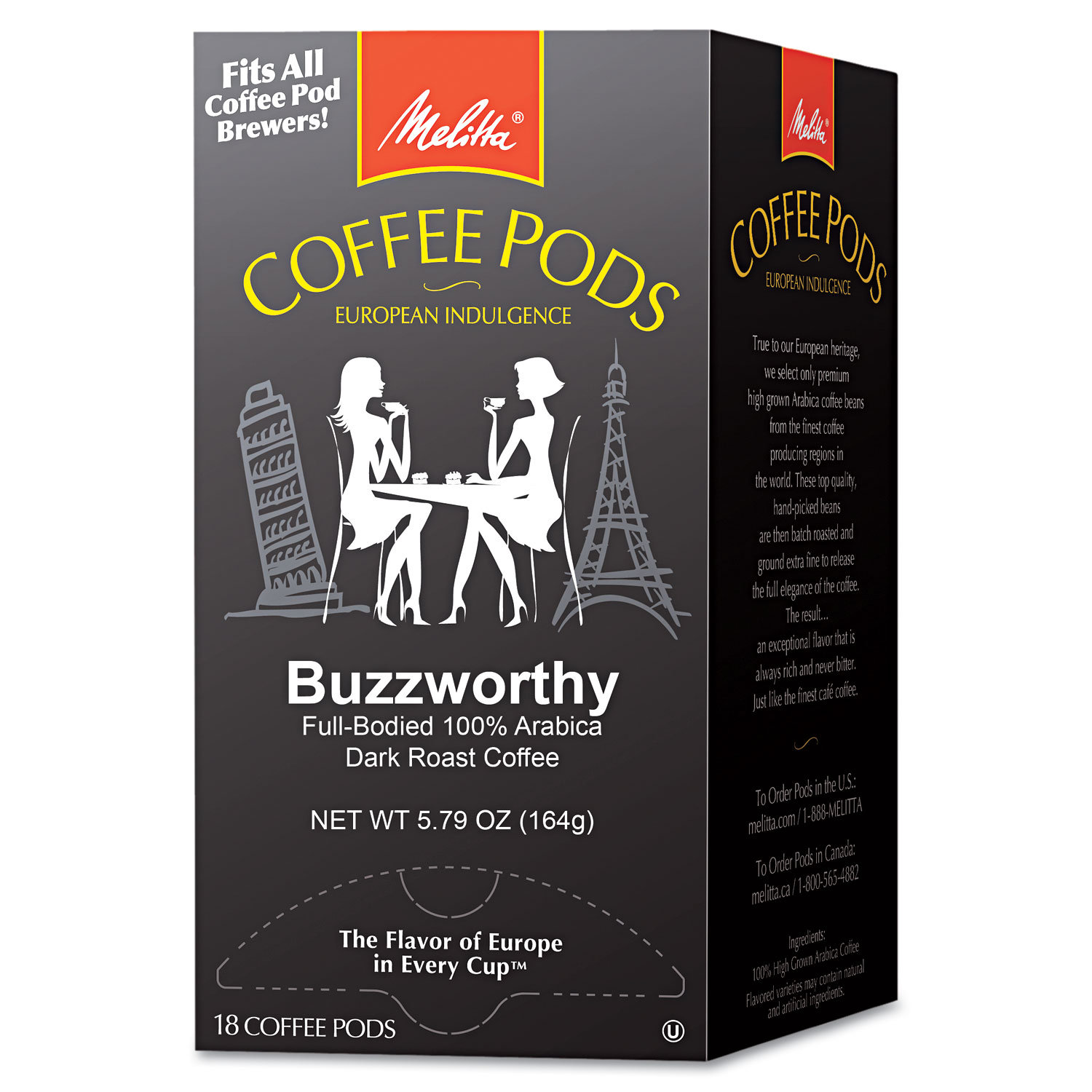  Melitta 75412 Coffee Pods, Buzzworthy (Dark Roast), 18 Pods/Box (MLA75412) 