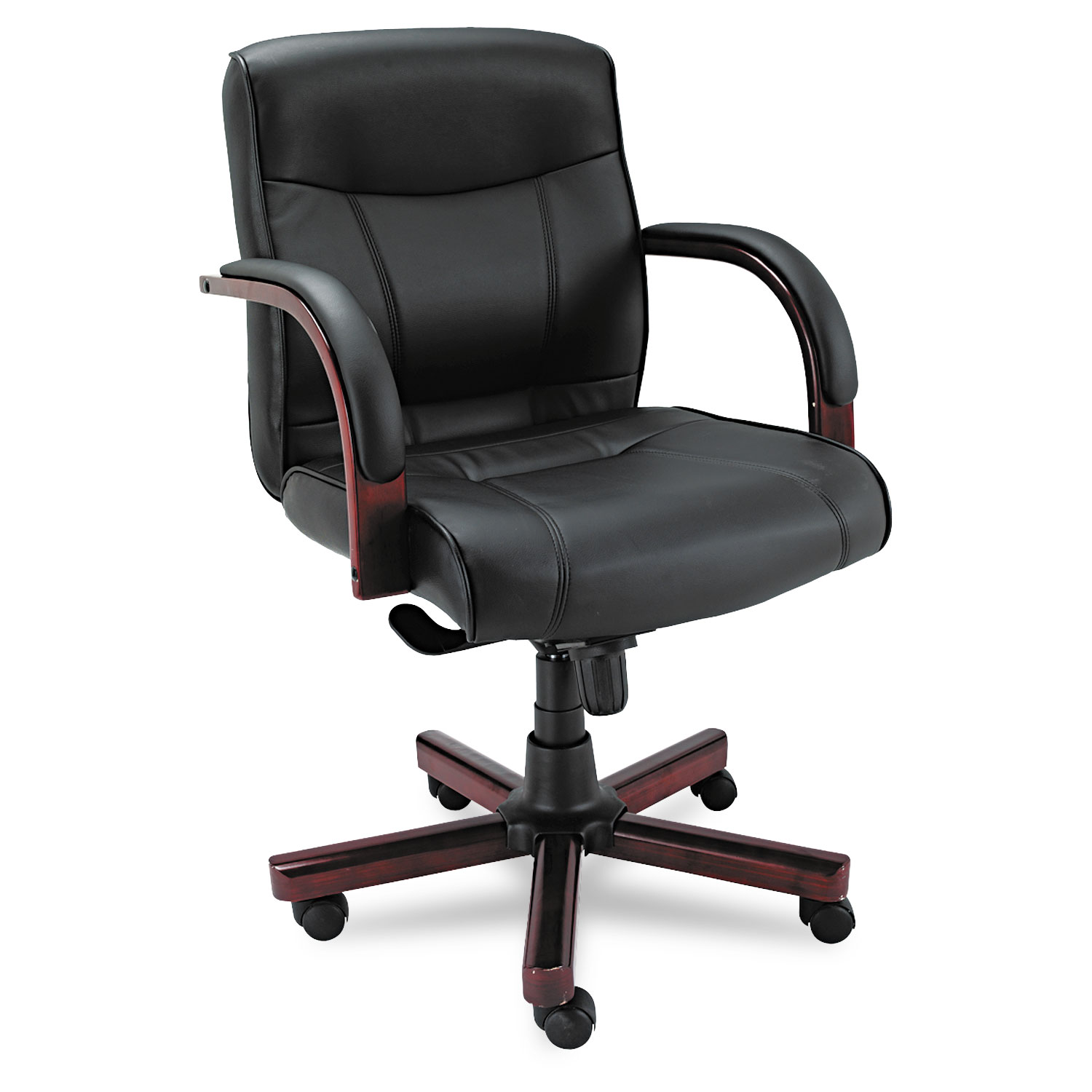  Alera ALEMA42LS10M Alera Madaris Series Mid-Back Knee Tilt Leather Chair with Wood Trim, Supports up to 275 lbs., Black Seat/Back, Mahogany Base (ALEMA42LS10M) 
