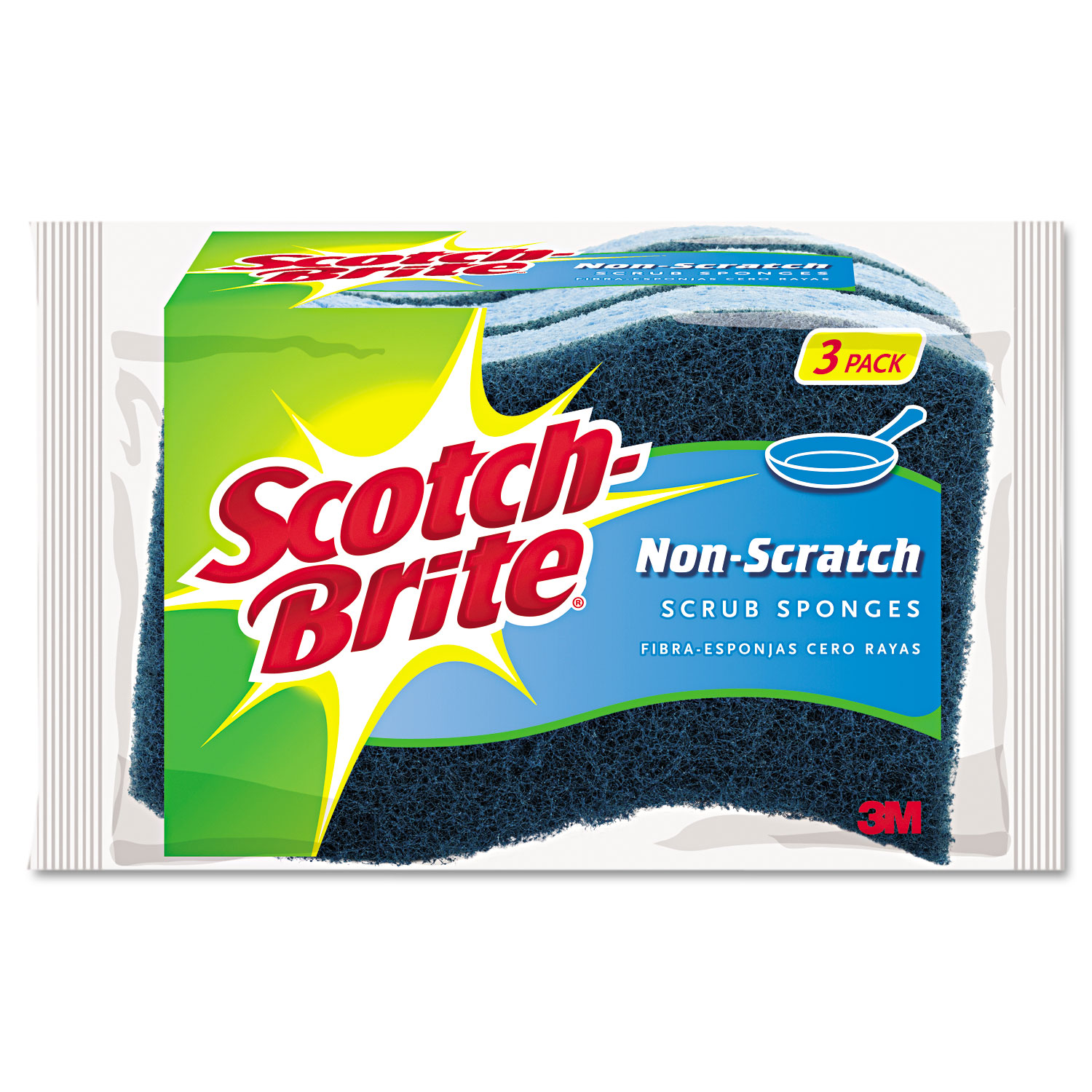 Scotch-Brite MP-3-8-D Non-Scratch Multi-Purpose Scrub Sponge, 4 2/5 x 2 3/5, Blue, 3/Pack (MMMMP38D) 