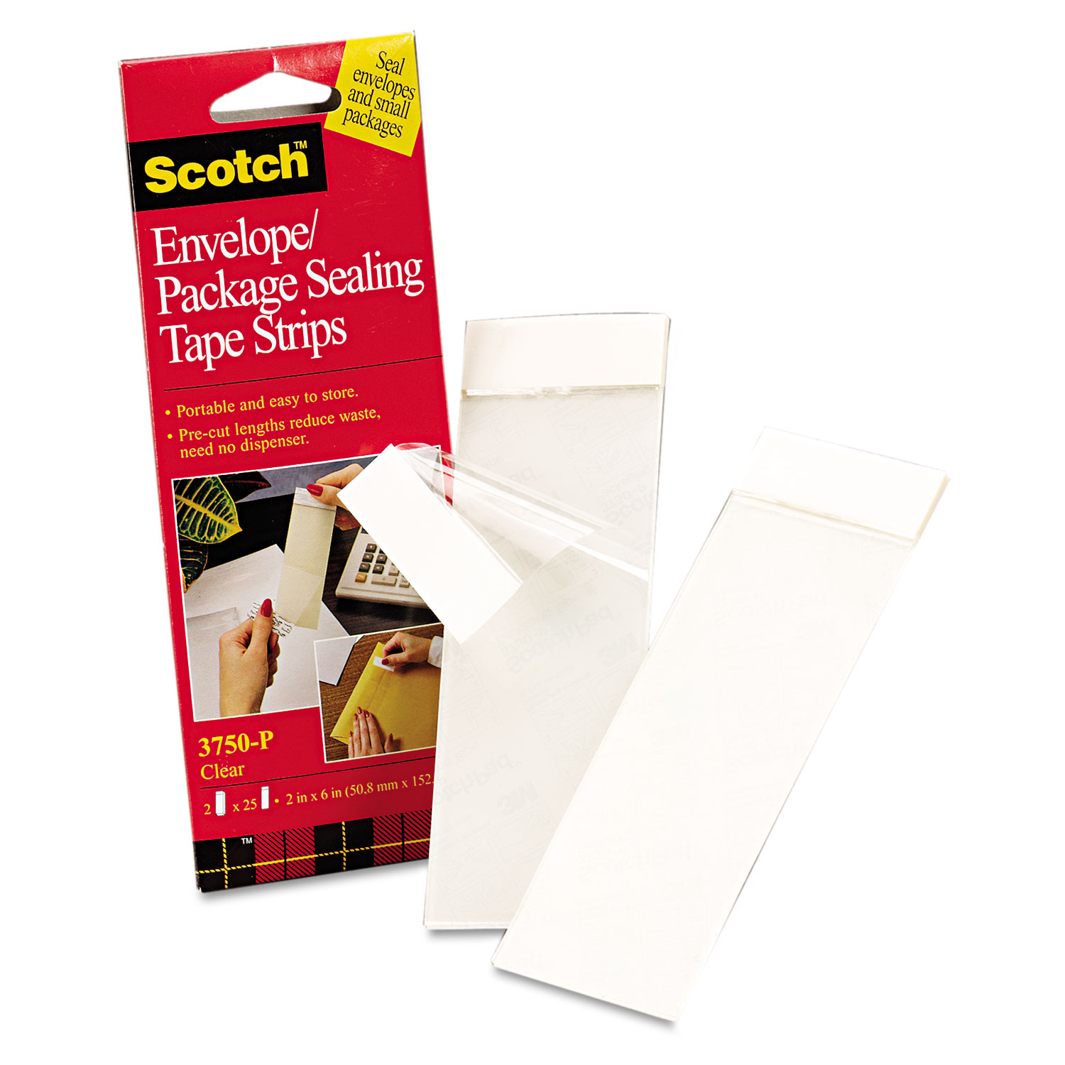  Scotch 3750P Envelope/Package Sealing Tape Strips, 2 x 6, Clear, 50/Pack (MMM3750P2CR) 