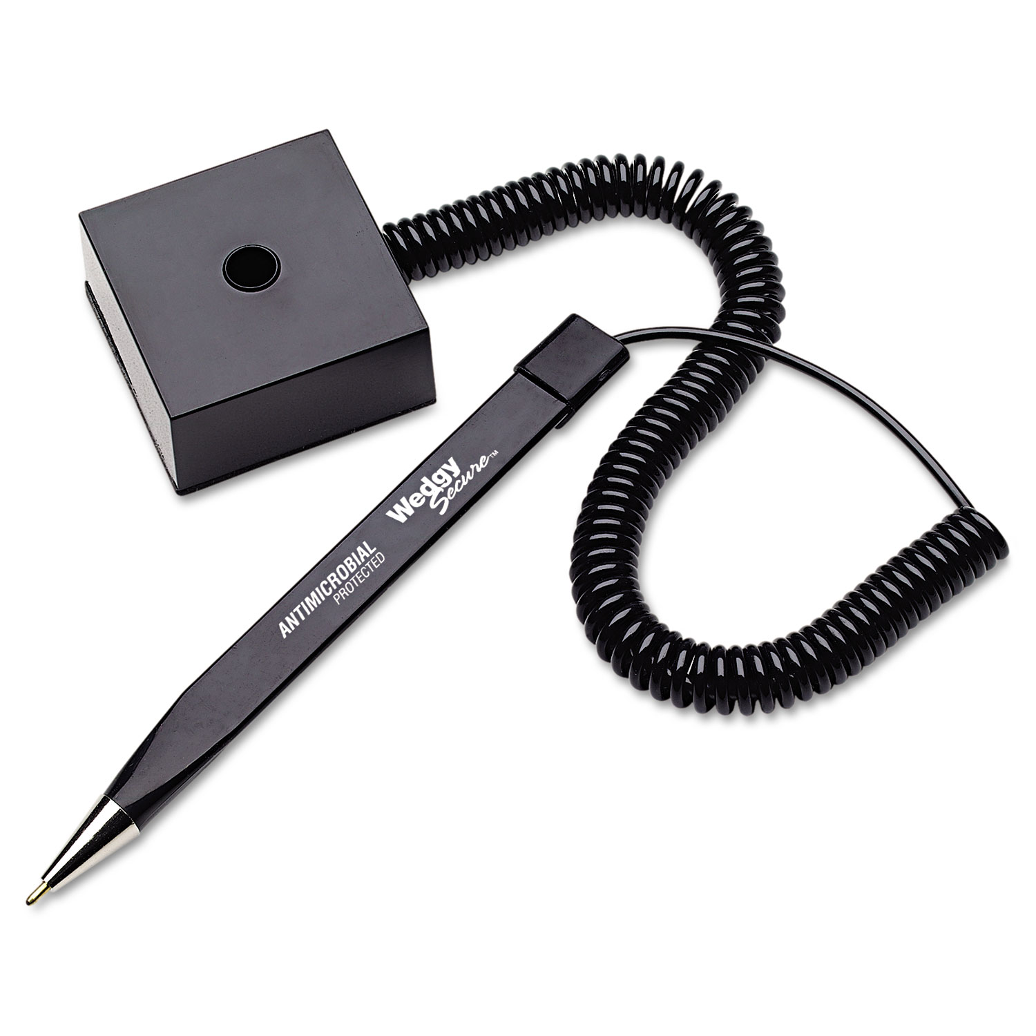  MMF Industries 25828504 Wedgy Secure Antimicrobial Ballpoint Counter Pen w/Square Base, .5mm, Black Ink/Barrel (MMF25828504) 
