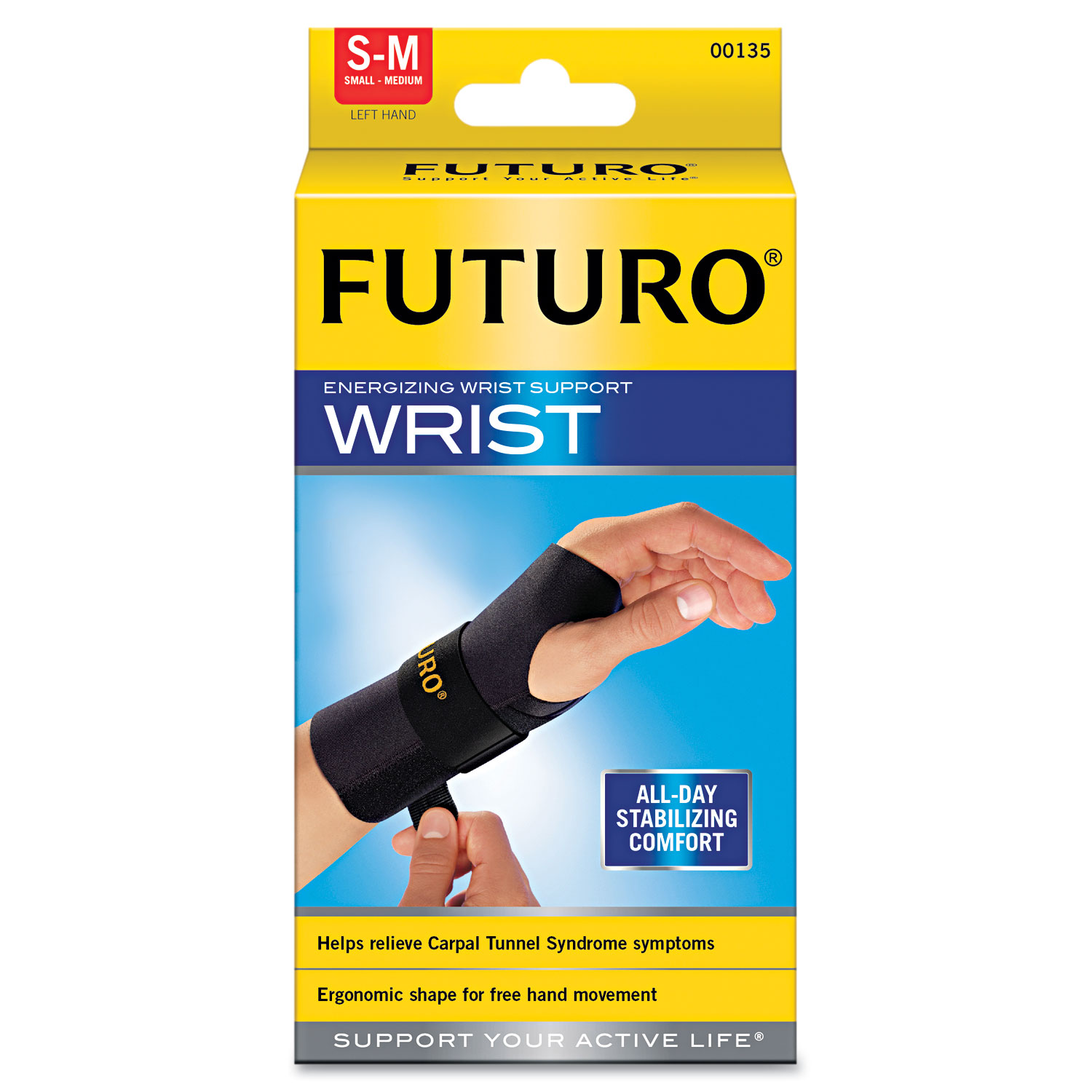 Energizing Wrist Support, S/M, Fits Left Wrists 5 1/2- 6 3/4, Black