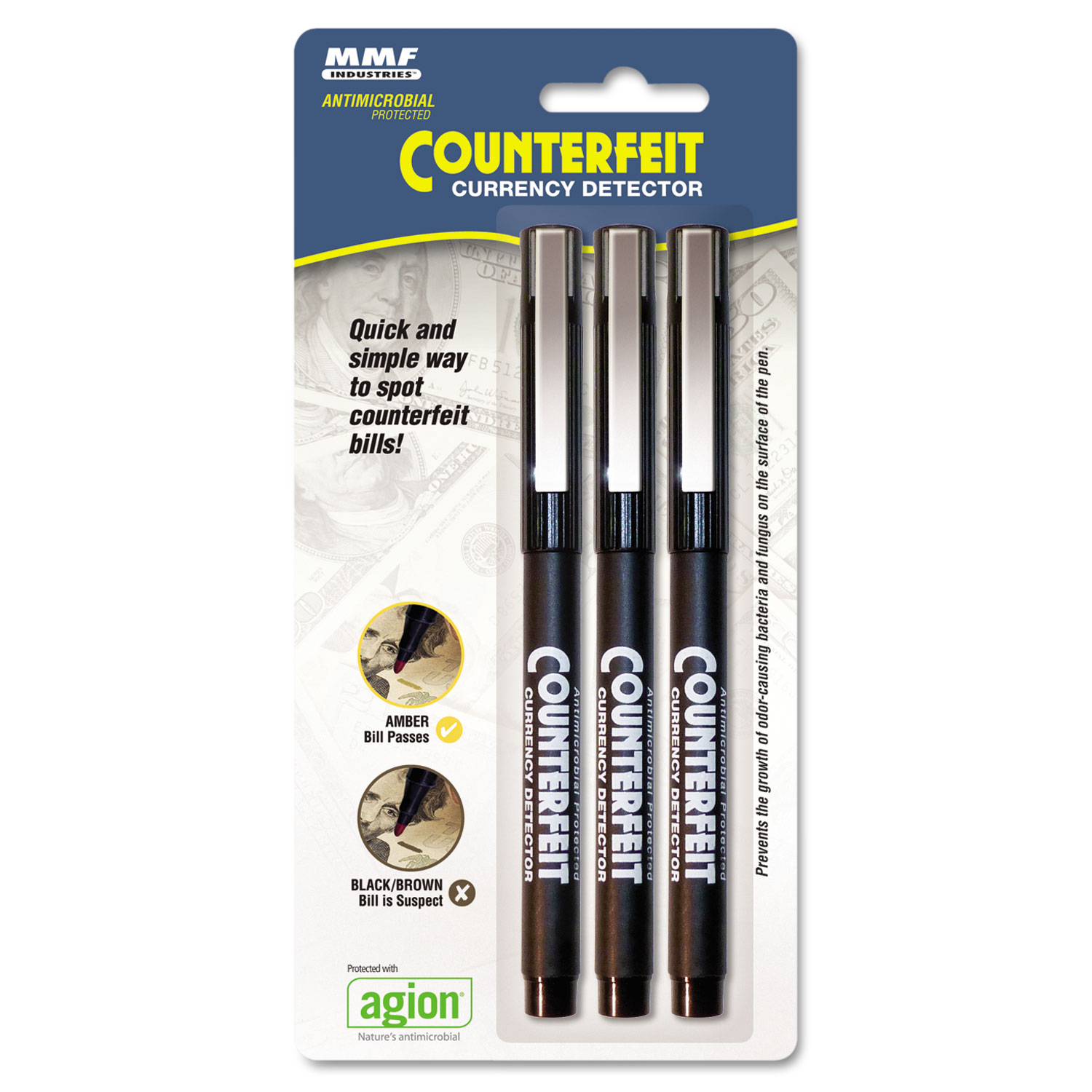  MMF Industries 200045304 Counterfeit Currency Detector Pen, 3/Pack (MMF200045304) 