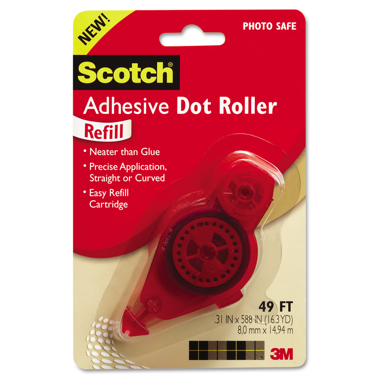  Scotch 6055-R Adhesive Dot Roller Refill, 0.3 x 49 ft, Dries Clear (MMM6055R) 