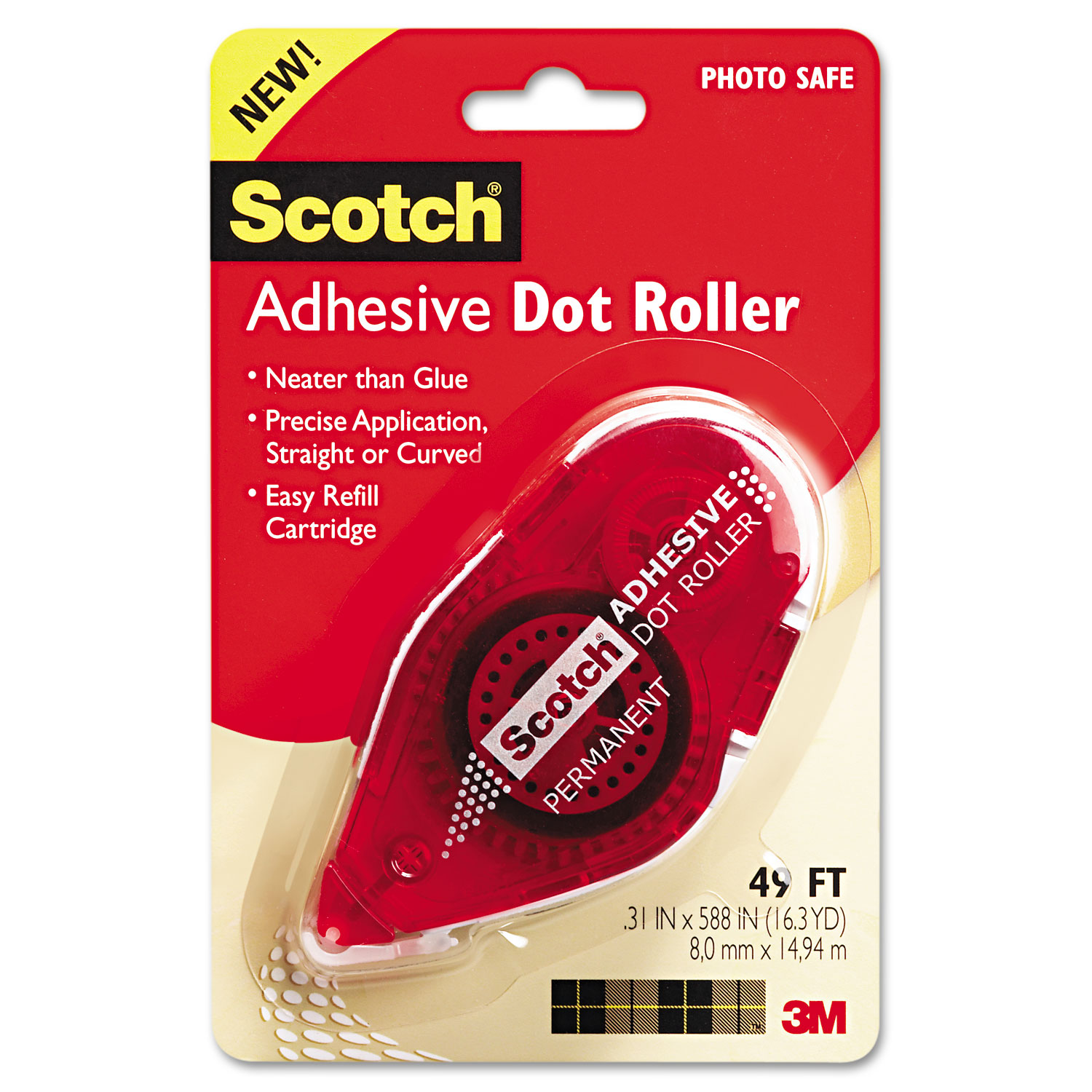 Adhesive Dot Roller & Refill, .3 in x 49ft
