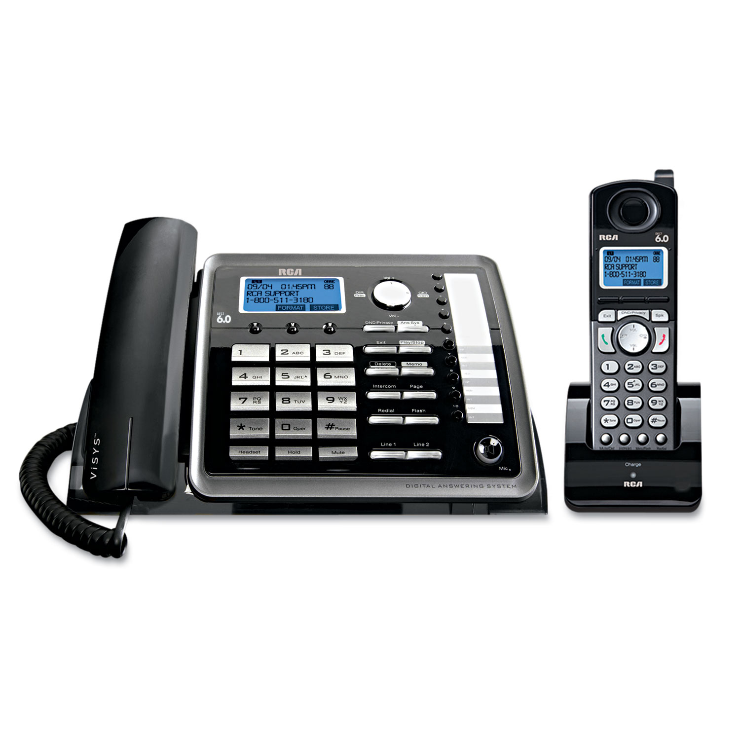  RCA 25255RE2 ViSYS 25255RE2 Two-Line Corded/Cordless Phone System with Answering System (RCA25255RE2) 