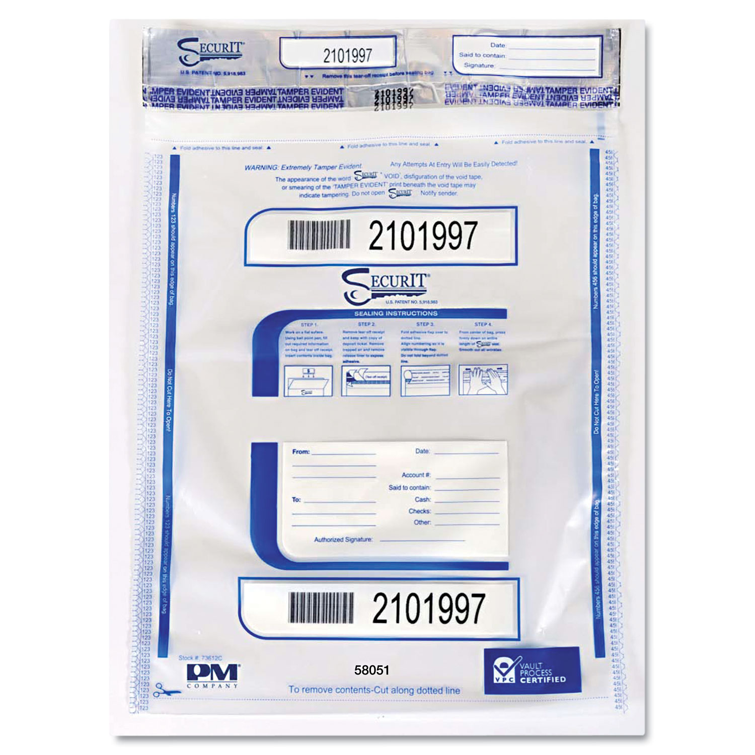  SecurIT 58051 Triple Protection Tamper-Evident Deposit Bags, 19 x 24, Clear, 50/Pack (ICX94190078) 