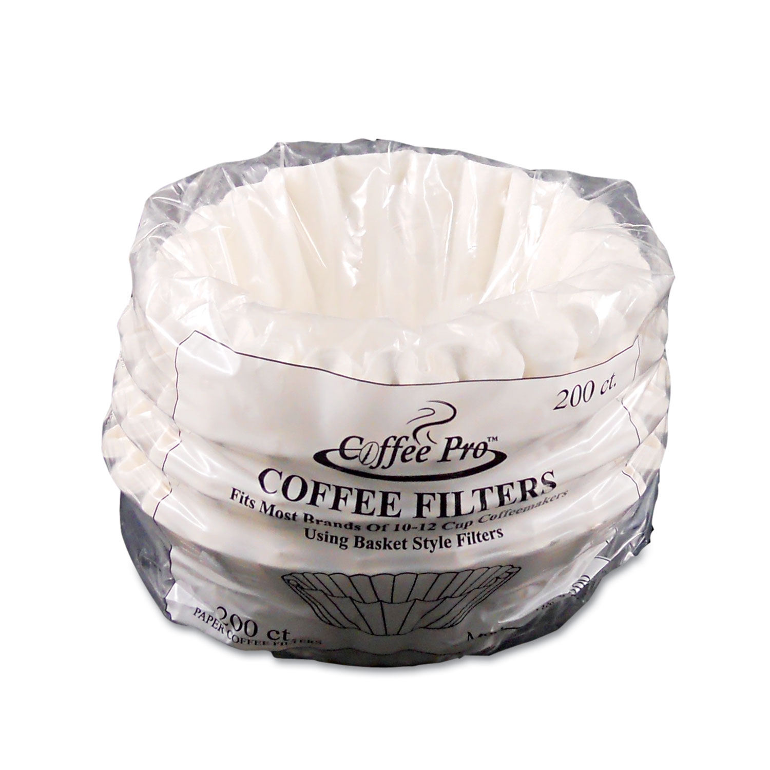  Coffee Pro CPF200 Basket Filters for Drip Coffeemakers, 10 to 12-Cups, White, 200 Filters/Pack (OGFCPF200) 