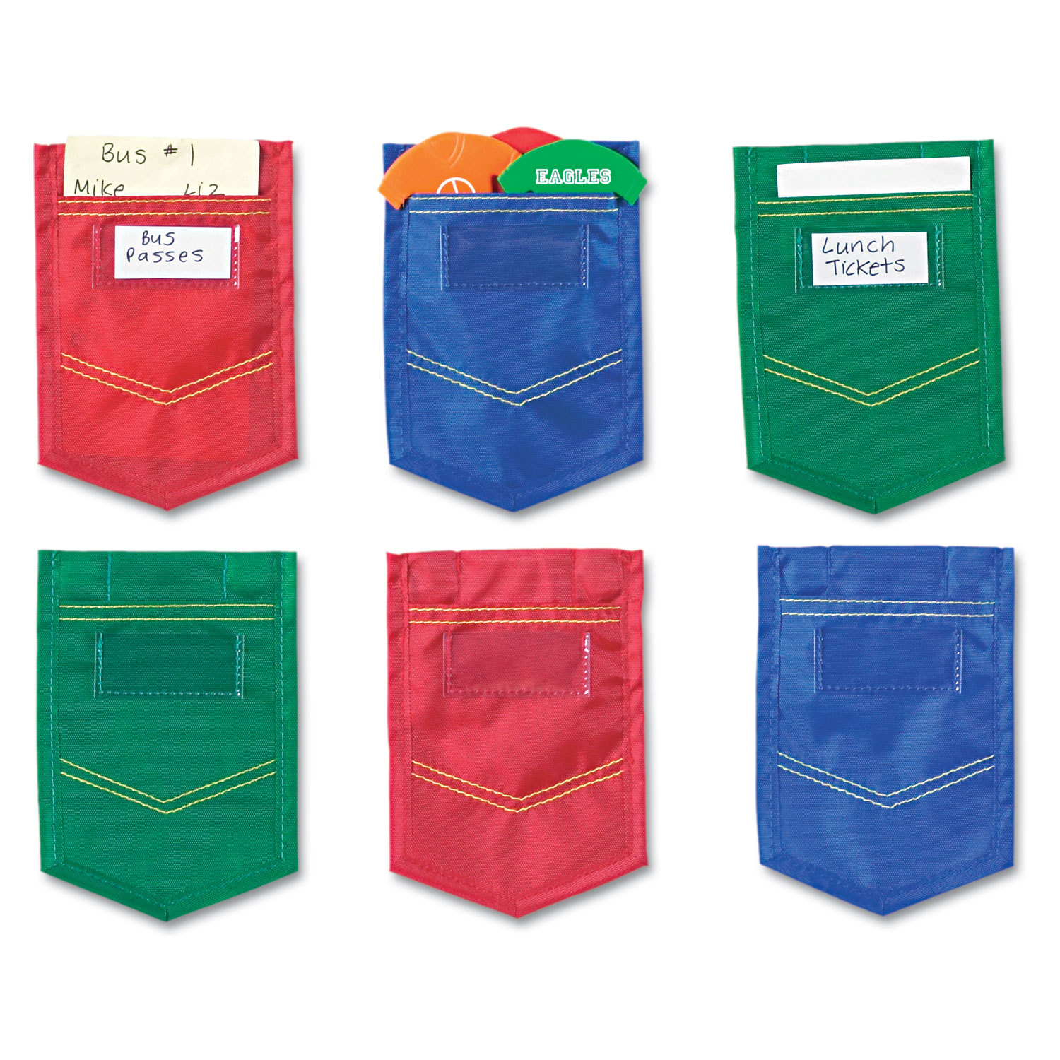 Mini Pockets, Blue, Red, Green, 4 x 6, 6/Pack