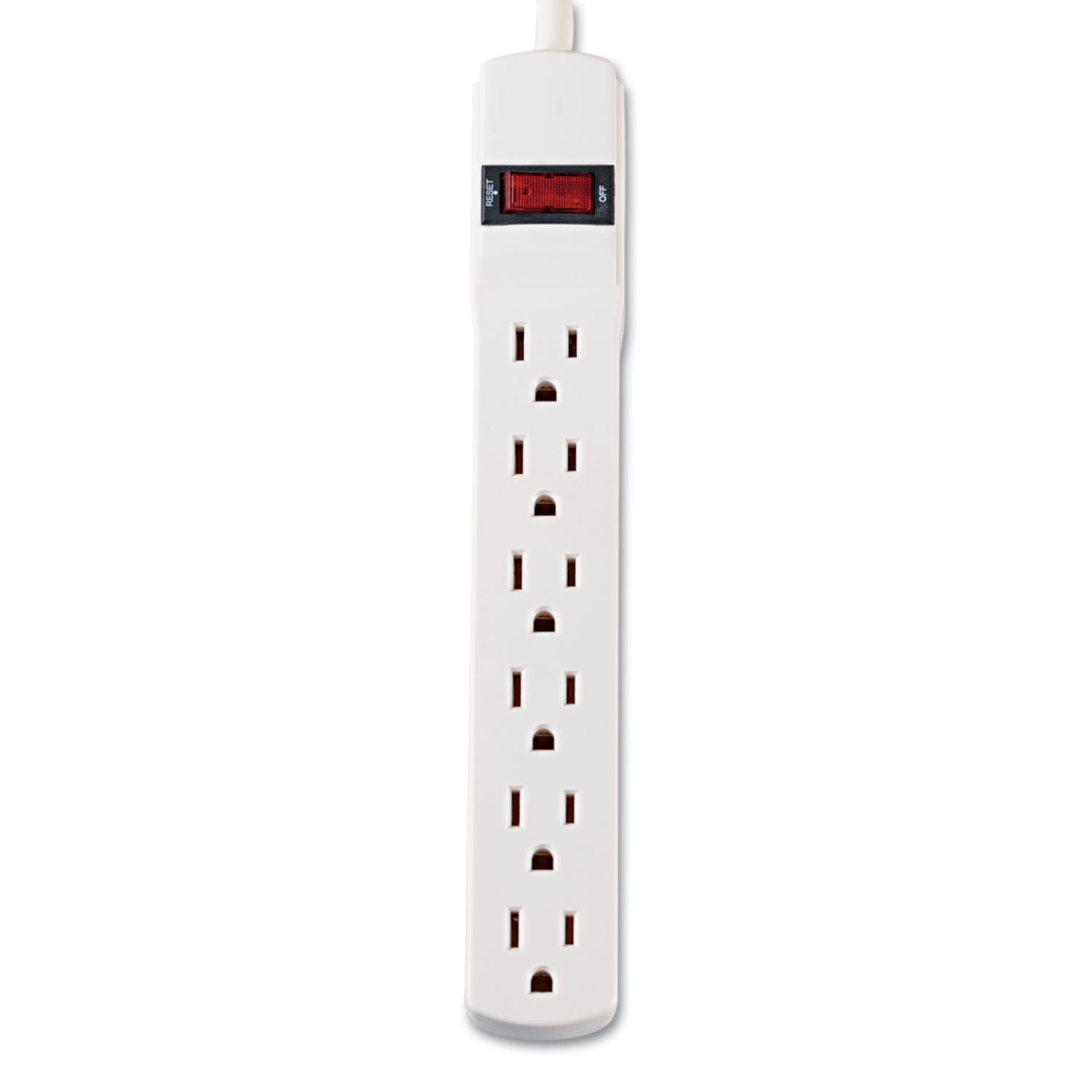 Six-Outlet Power Strip, 15-Foot Cord, 1-15/16 x 10-3/16 x 1-3/16, Ivory