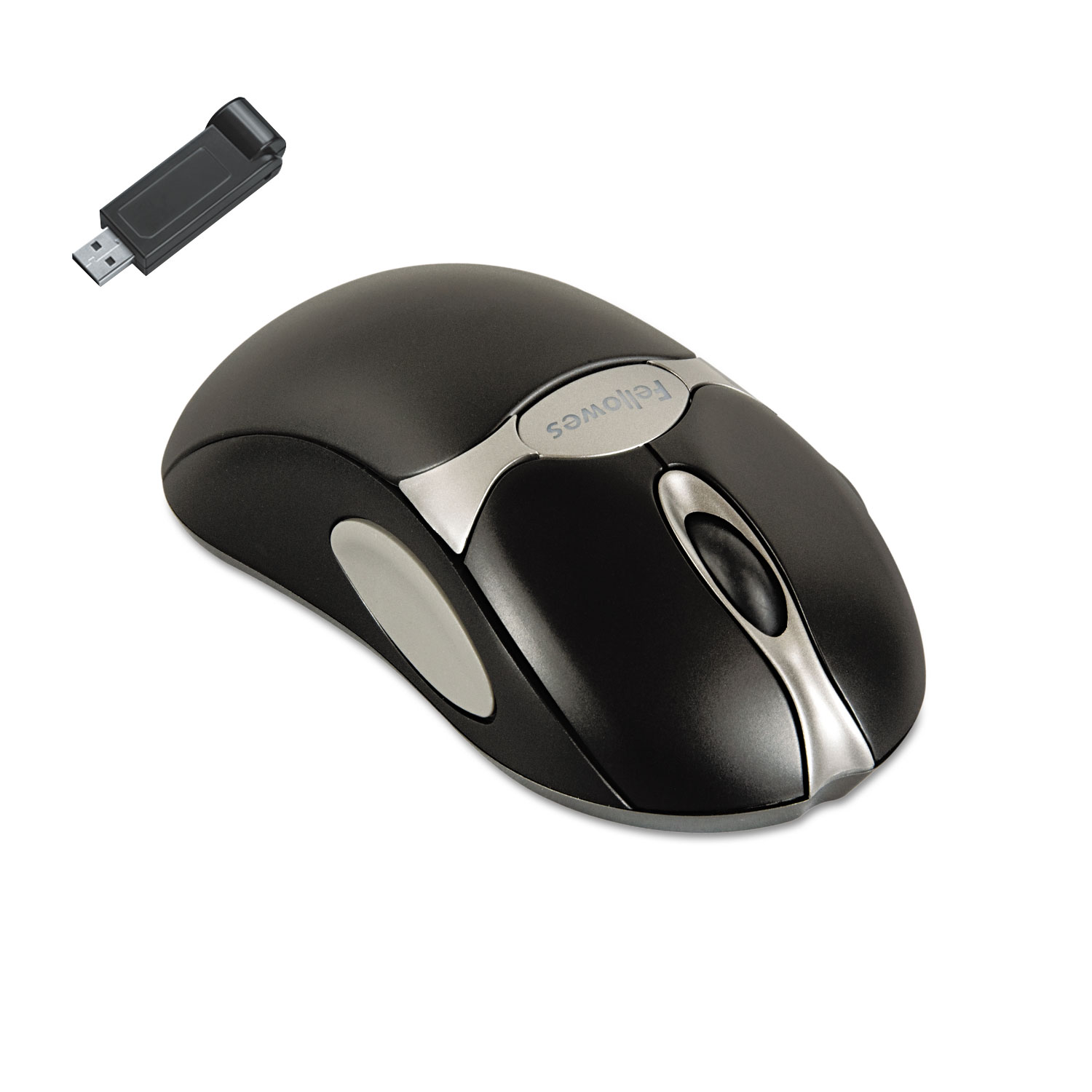  Fellowes 98912 Microban Cordless Five-Button Optical Mouse, 2.4 GHz Frequency/19 ft Wireless Range, Left/Right Hand Use, Black/Silver (FEL98912) 