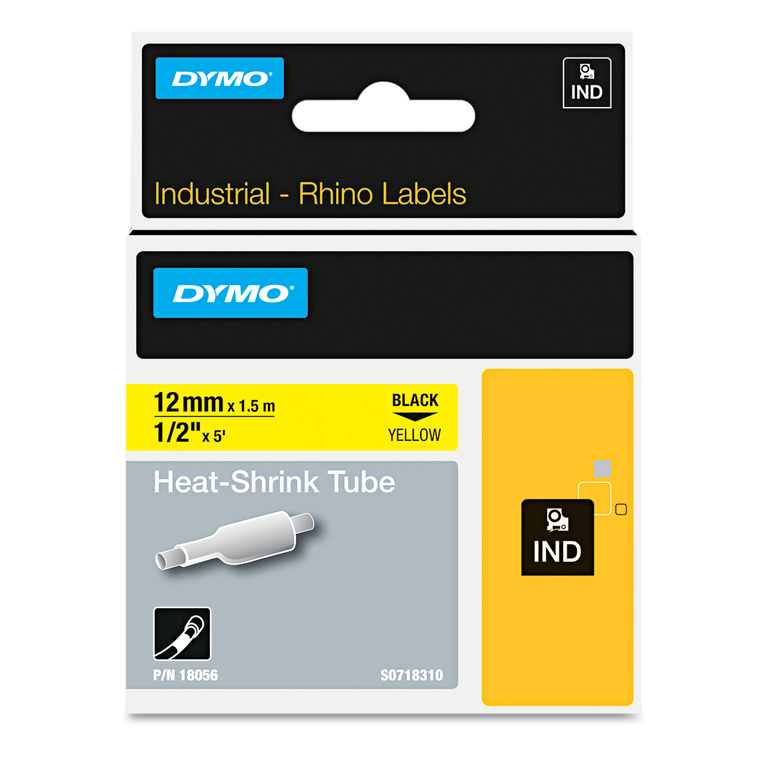 DYMO 18055 Rhino Heat Shrink Tubes Industrial Label Tape, 0.5 x 5 ft, White/Black Print (DYM18055) 