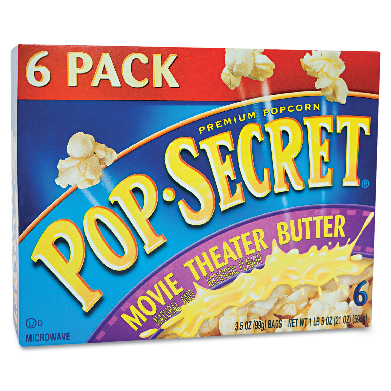Microwave Popcorn, Movie Theater Butter, 3.2oz Bags, 6/Box