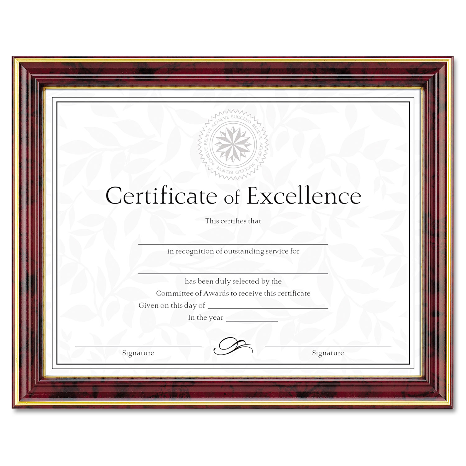 Gold-Trimmed Document Frame w/Certificate, Wood, 8 1/2 x 11, Mahogany