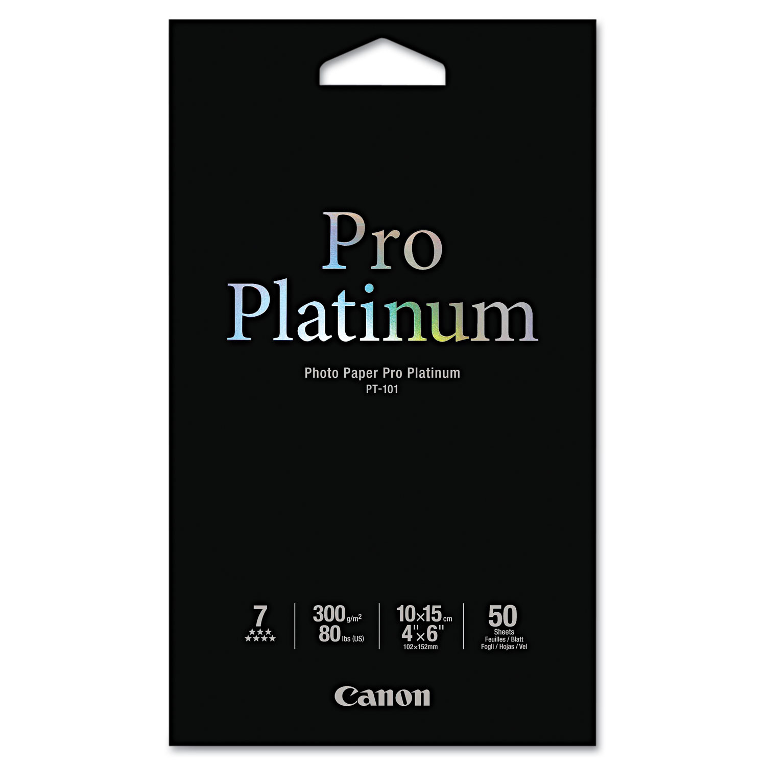  Canon 2768B014 Photo Paper Pro Platinum, 11.8 mil, 4 x 6, High-Gloss White, 50/Pack (CNM2768B014) 