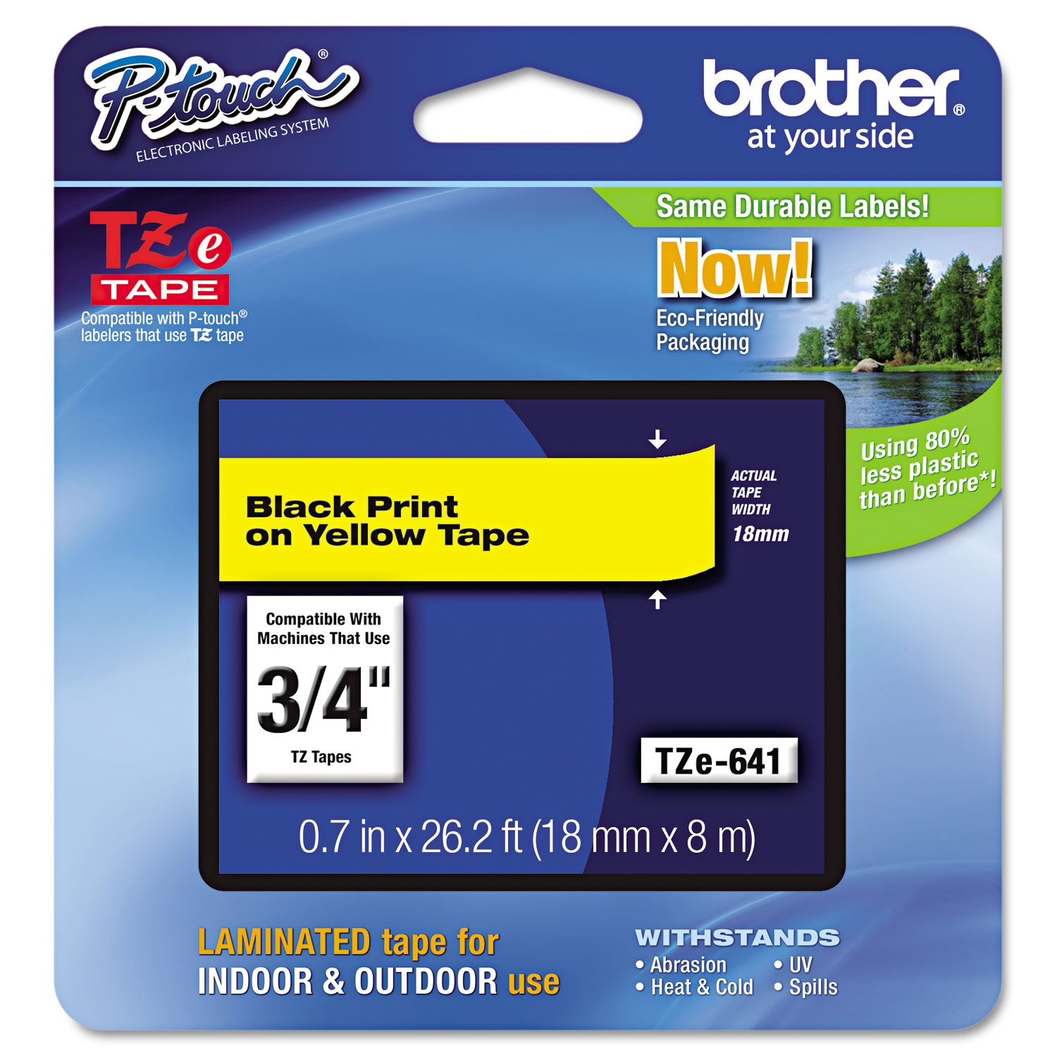 Brother P-Touch TZE641 TZe Standard Adhesive Laminated Labeling Tape, 0.7 x 26.2 ft, Black on Yellow (BRTTZE641) 