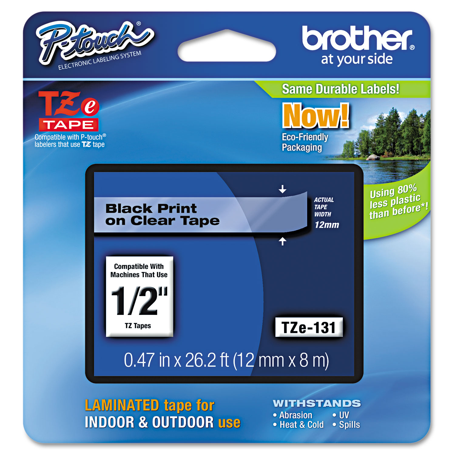  Brother P-Touch TZE131 TZe Standard Adhesive Laminated Labeling Tape, 0.47 x 26.2 ft, Black on Clear (BRTTZE131) 