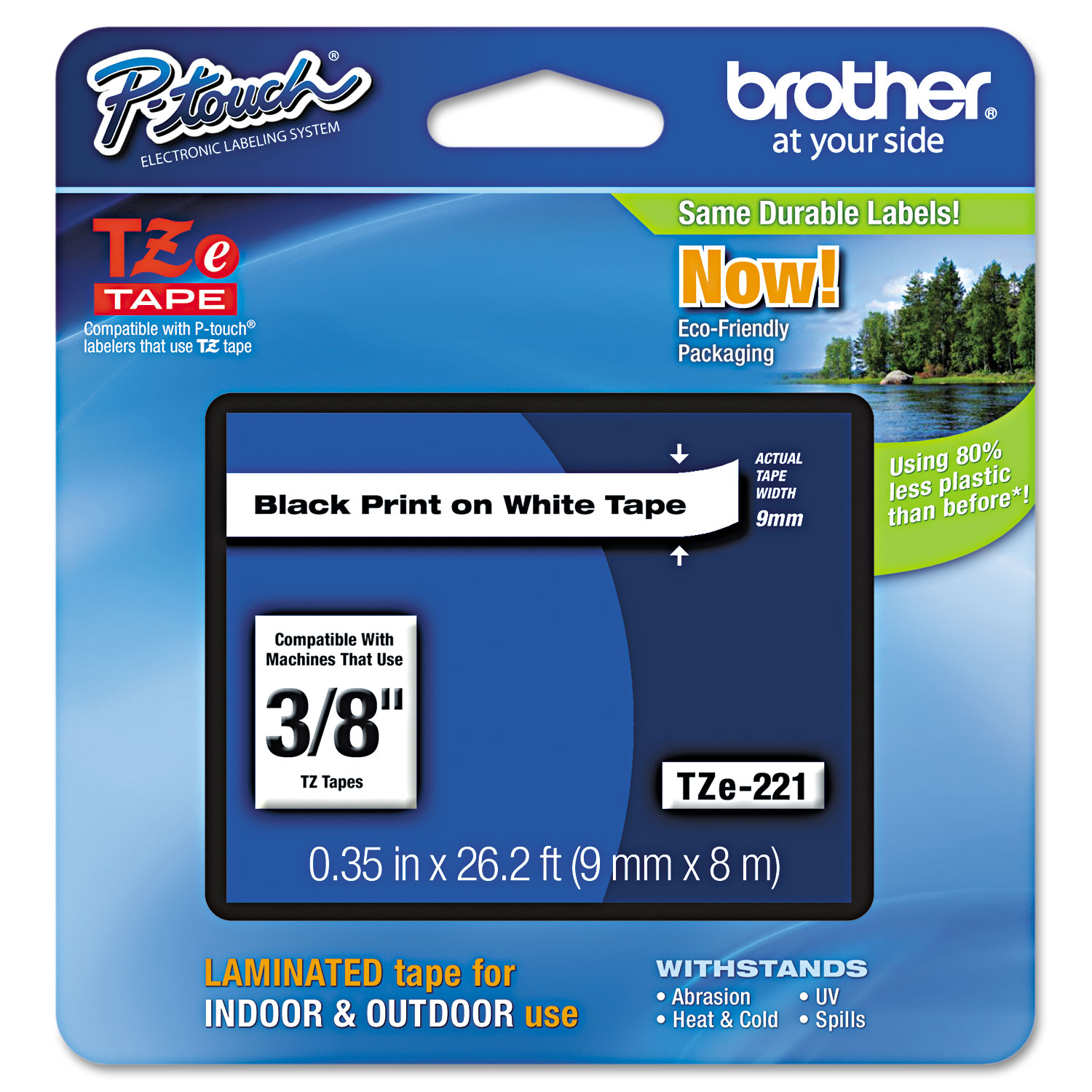  Brother P-Touch TZE221 TZe Standard Adhesive Laminated Labeling Tape, 0.35 x 26.2 ft, Black on White (BRTTZE221) 