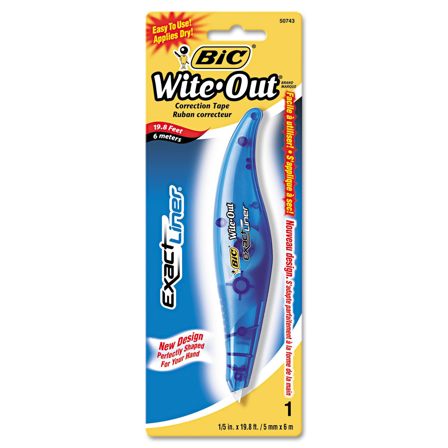  BIC WOELP11 WHI Wite-Out Brand Exact Liner Correction Tape, Non-Refillable, Blue, 1/5 x 236 (BICWOELP11) 
