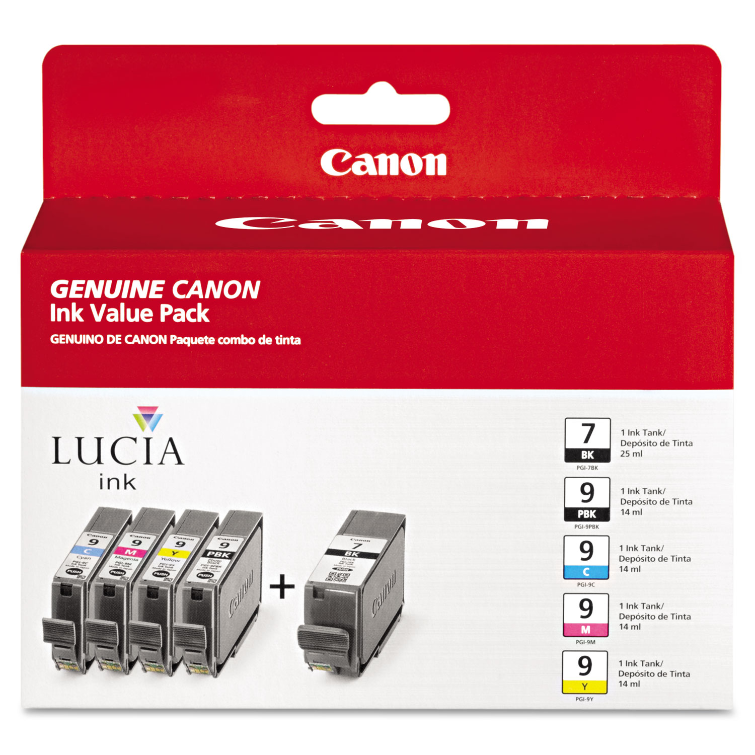 Canon® 1034B010 (PGI-7/PGI-9) Ink, Assorted, 5/PK