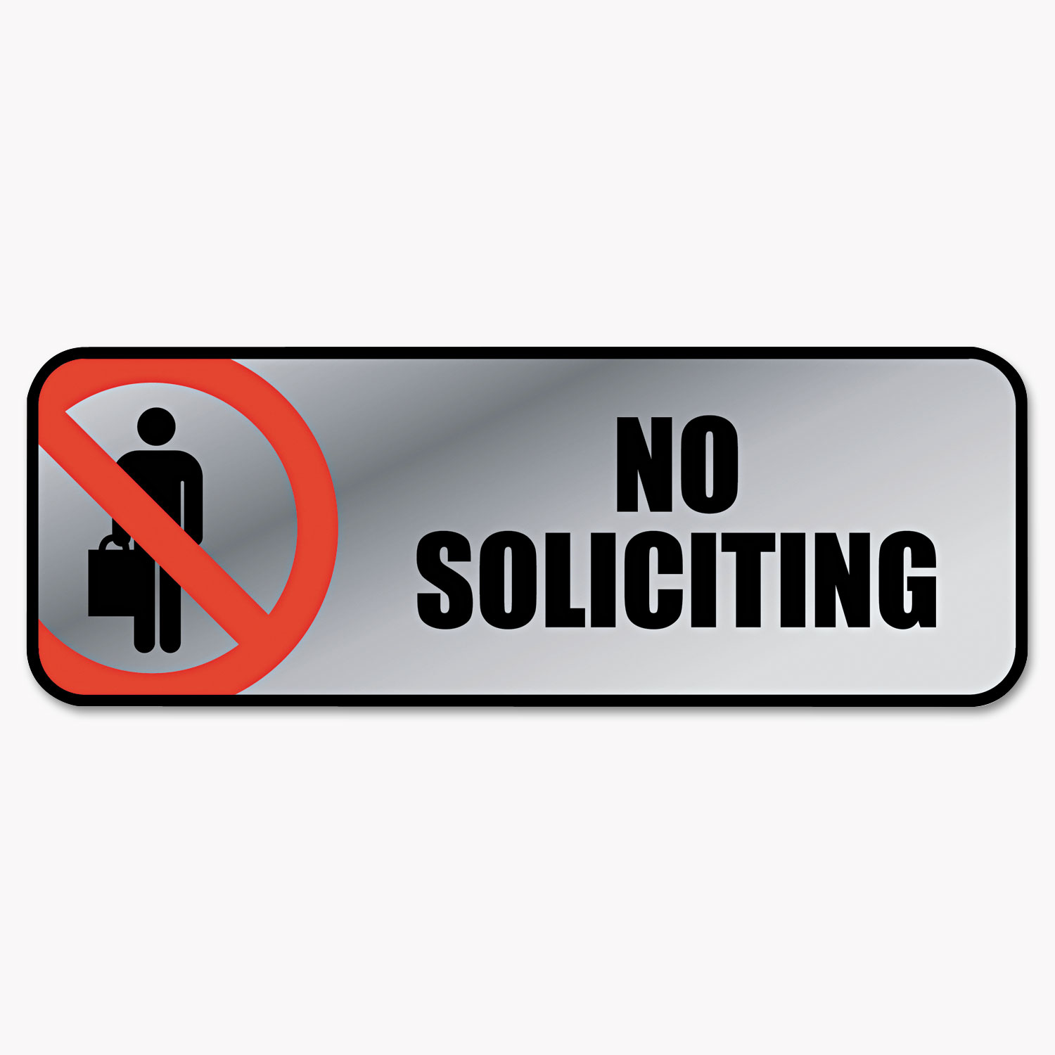  COSCO 098208 Brushed Metal Office Sign, No Soliciting, 9 x 3, Silver/Red (COS098208) 
