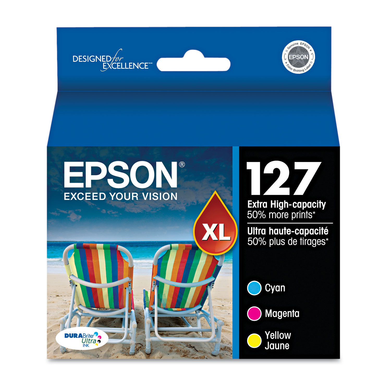  Epson T127520-S T127520S (127) DURABrite Ultra Extra High-Yield Ink, Cyan/Magenta/Yellow, 3/PK (EPST127520S) 