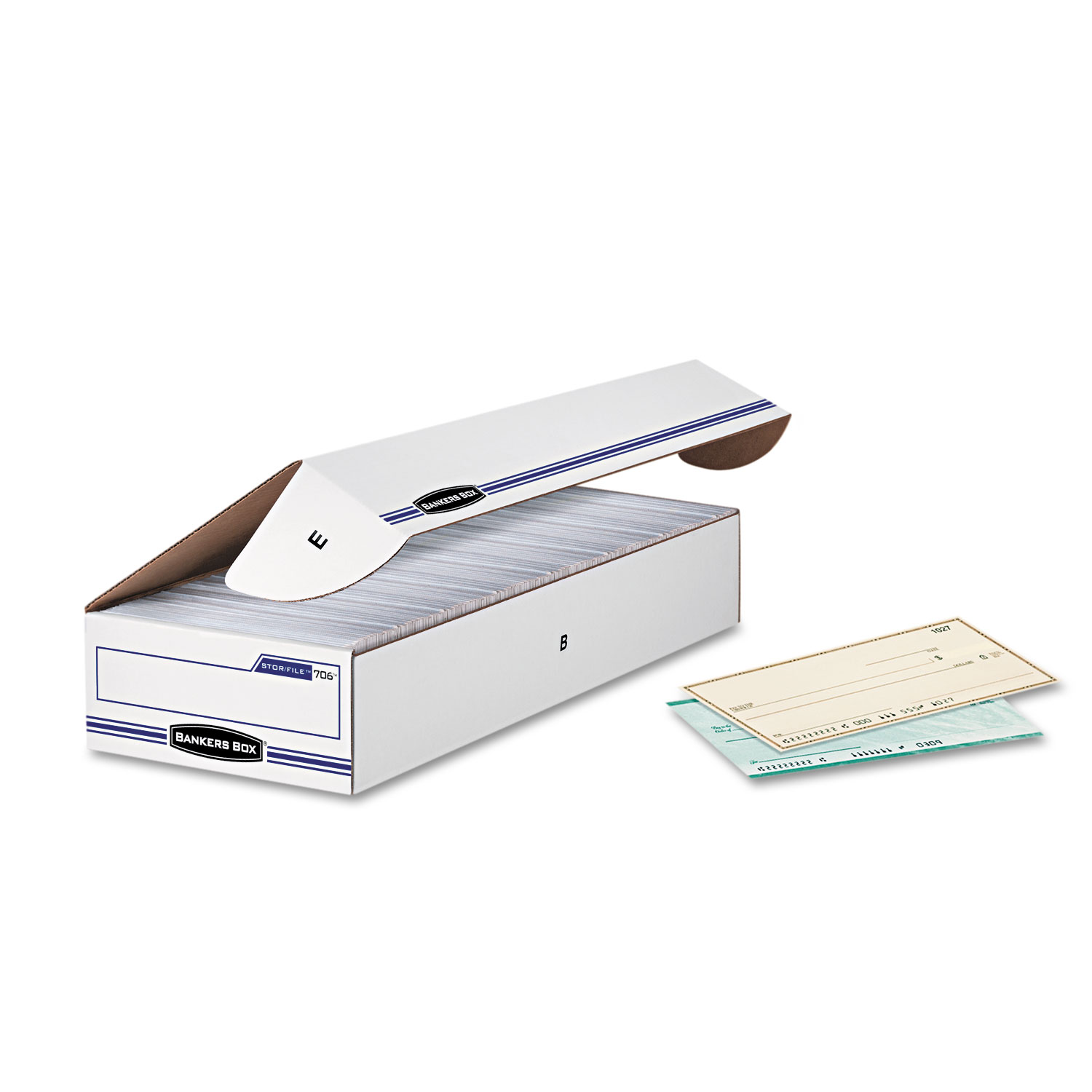  Bankers Box 00706 STOR/FILE Check Boxes, 9.25 x 25 x 4.13, White/Blue, 12/Carton (FEL00706) 